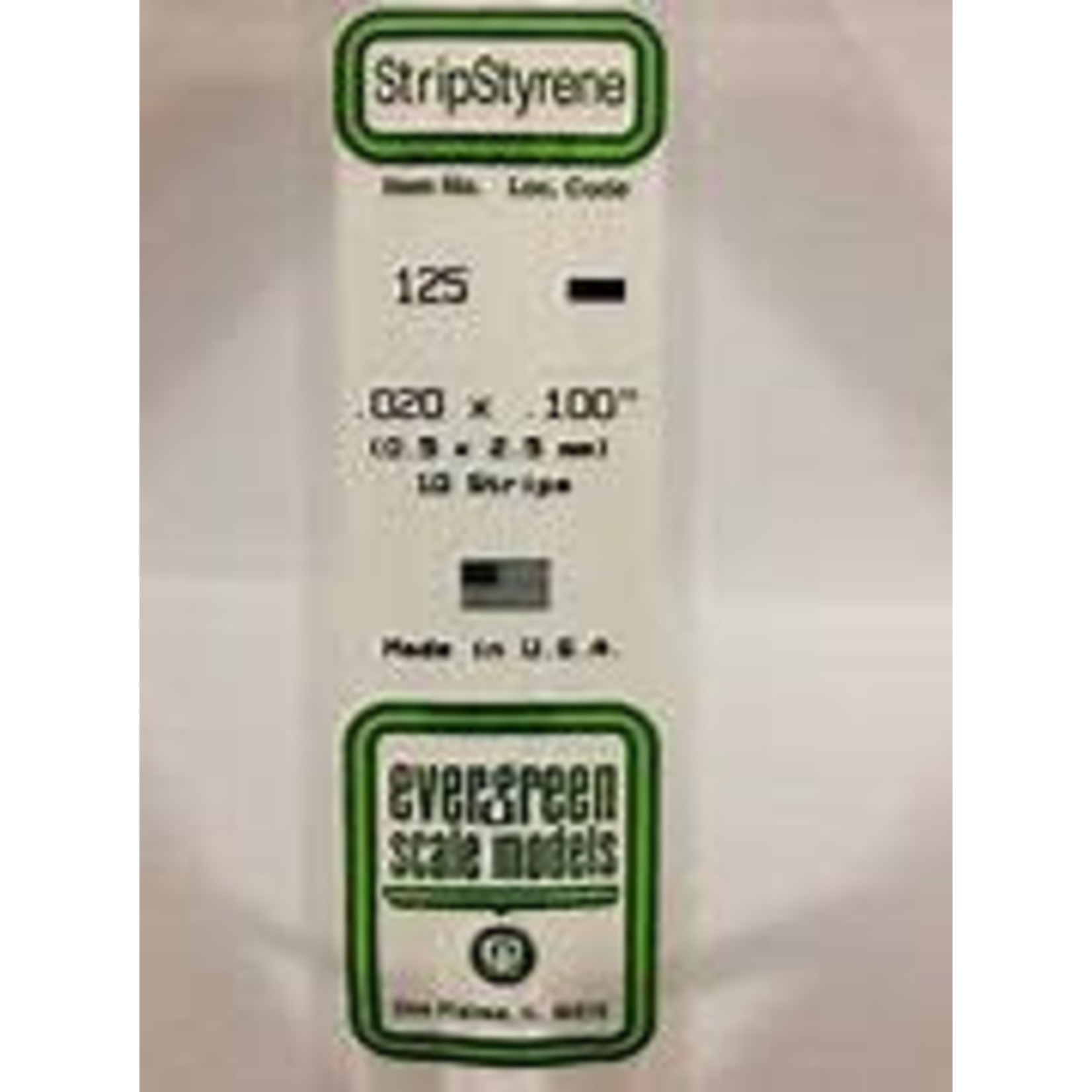 Evergreen Scale Models Evergreen 125 - .020" X .100" OPAQUE WHITE POLYSTYRENE STRIP #125