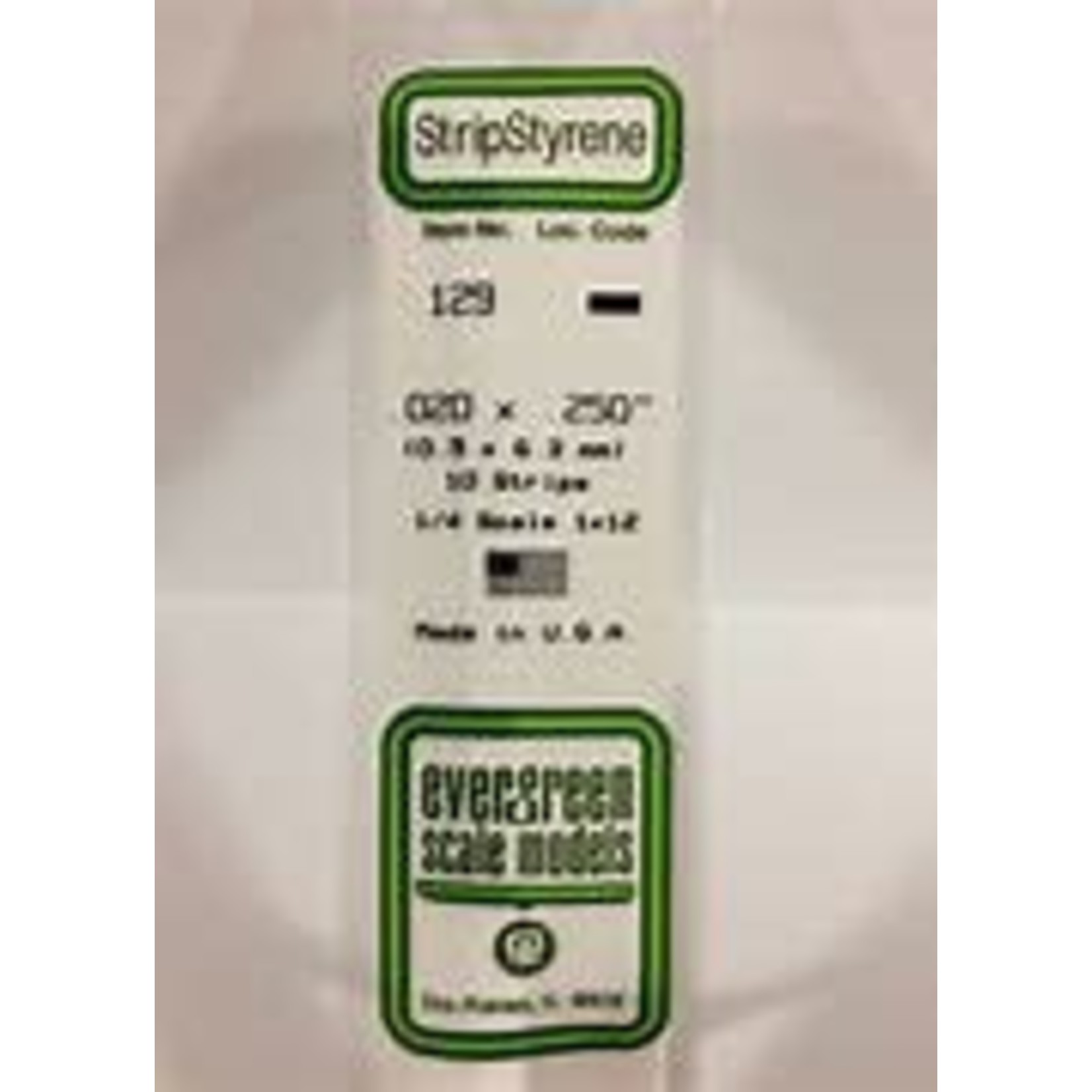 Evergreen Scale Models Evergreen 129 - .020" X .250" OPAQUE WHITE POLYSTYRENE STRIP #129