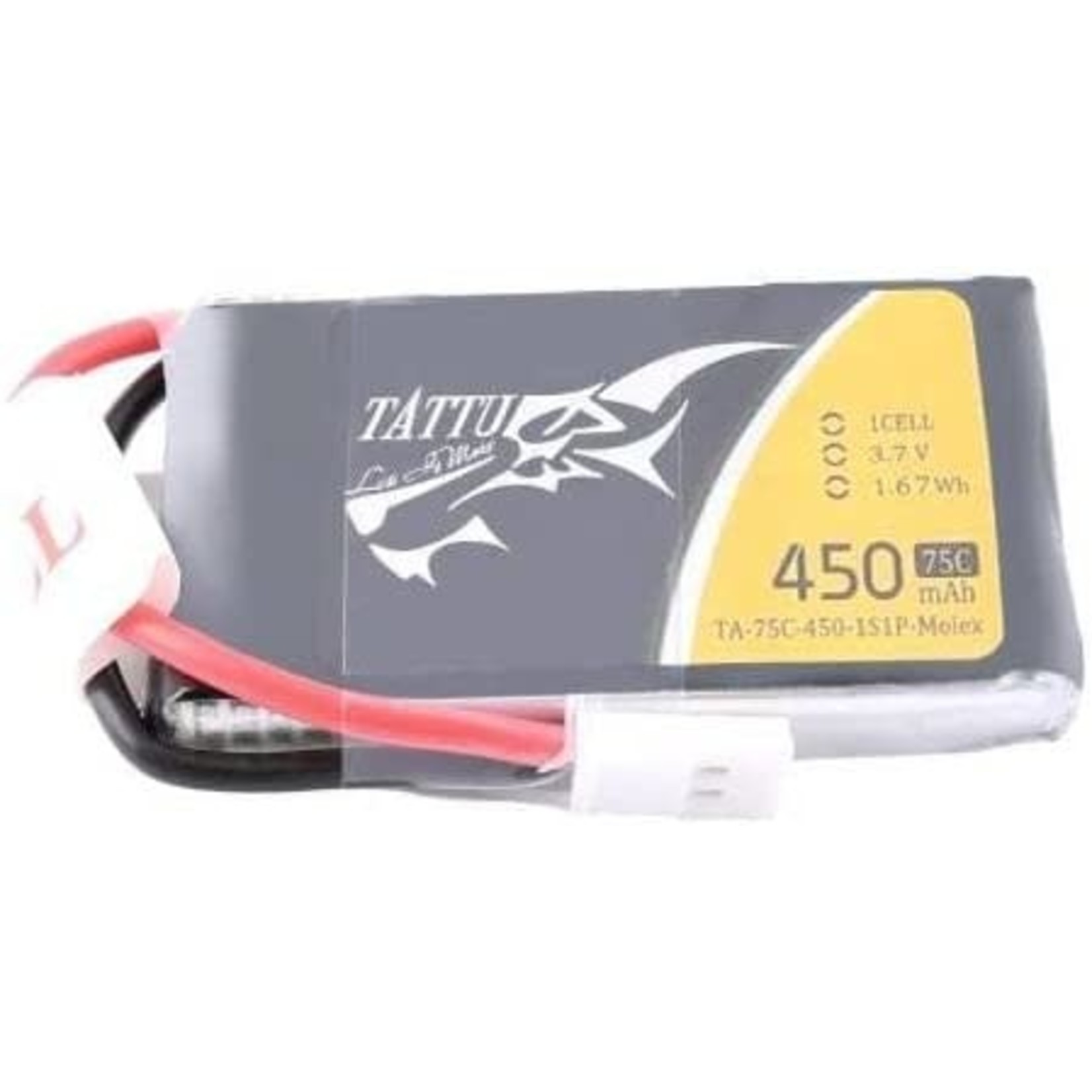 Tattu Tattu 75C 1S1P 3.7V 450mAh Lipo Battery Pack w/Molex Plug #TA-75C-450-1S1P-Molex