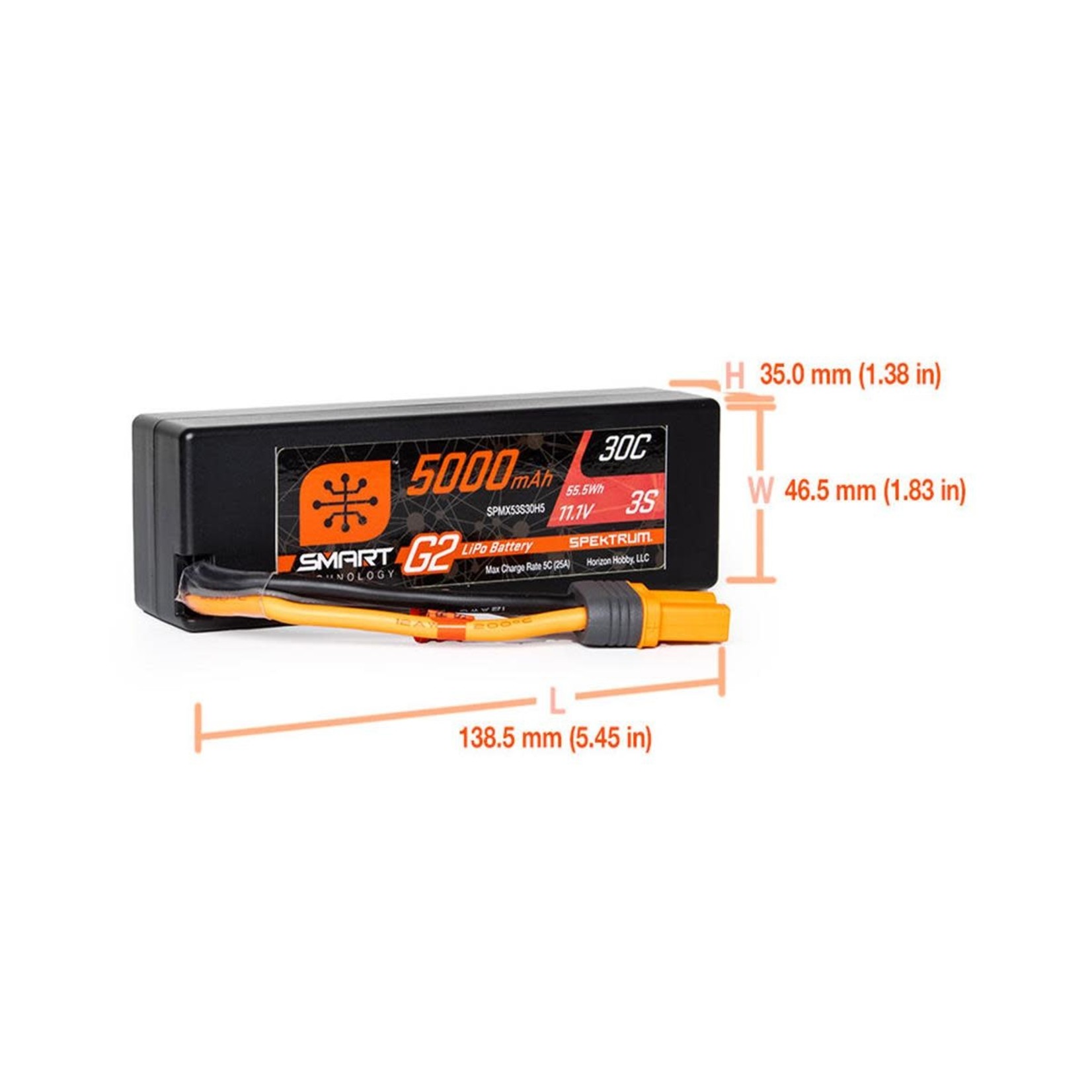 Spektrum #SPMX53S30H5 Spektrum RC 3S Smart G2 LiPo 30C Battery Pack (11.1V/5000mAh) w/IC5 Connector