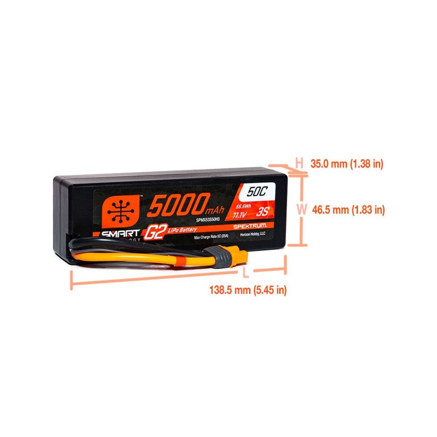 Spektrum #SPMX53S50H3 Spektrum RC 3S Smart G2 LiPo 50C Battery Pack w/IC3 Connector (11.1V/5000mAh)