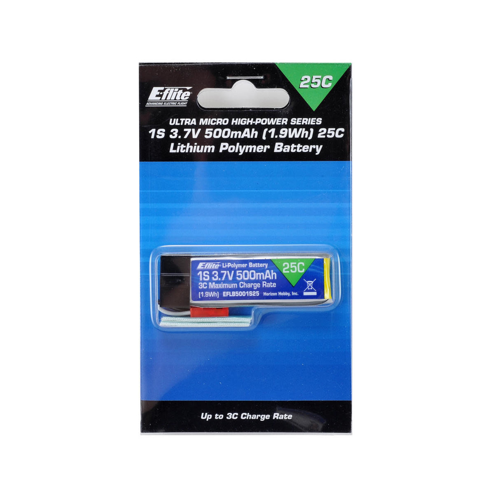 E-flite E-flite 1S 25C LiPo Battery Pack (3.7V/500mAh) w/JST Connector #EFLB5001S25