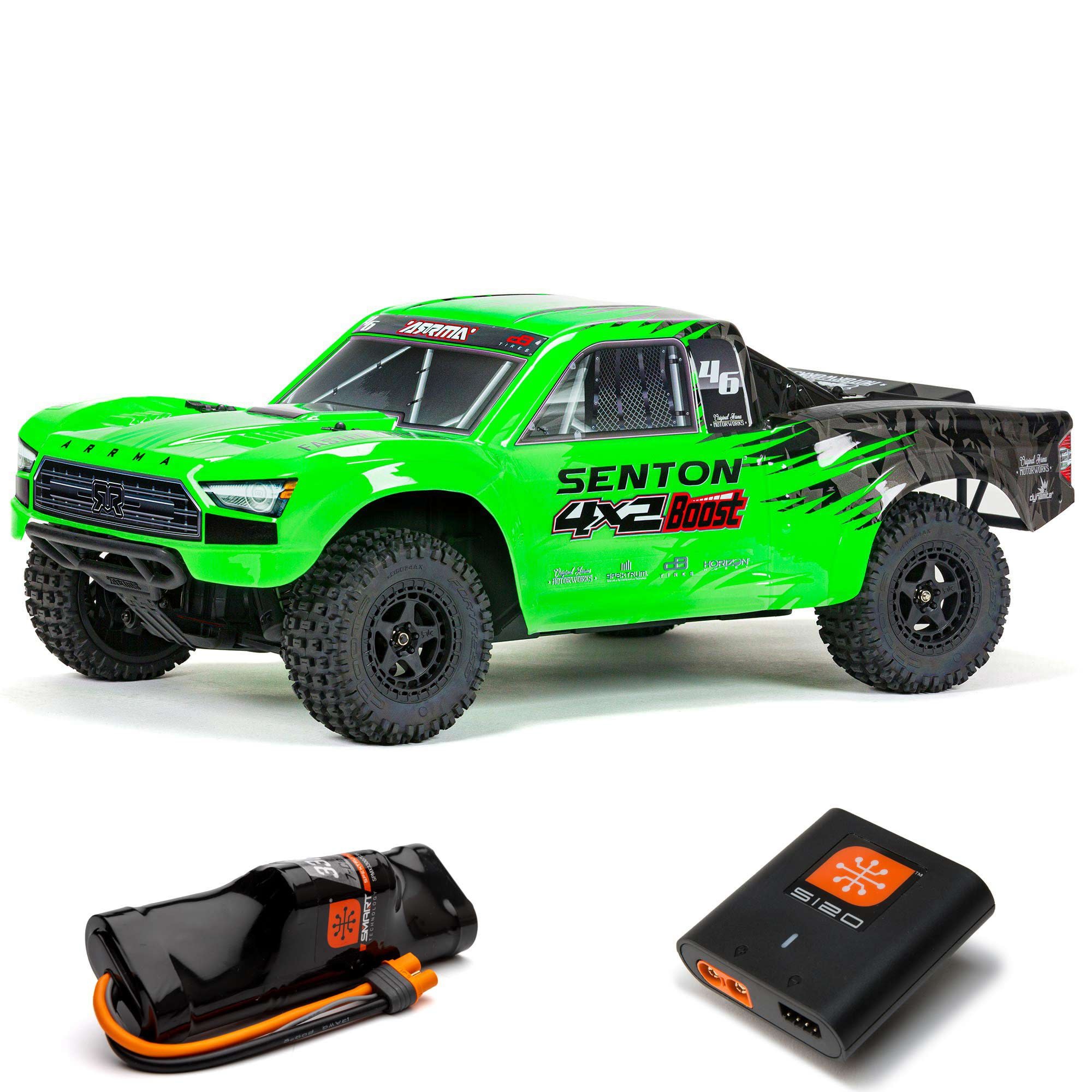 Arrma 1/10 Senton Boost Mega 550 Brushed Short Course Truck RTR with  Battery & Charger, Green #ARA4103SV4T1