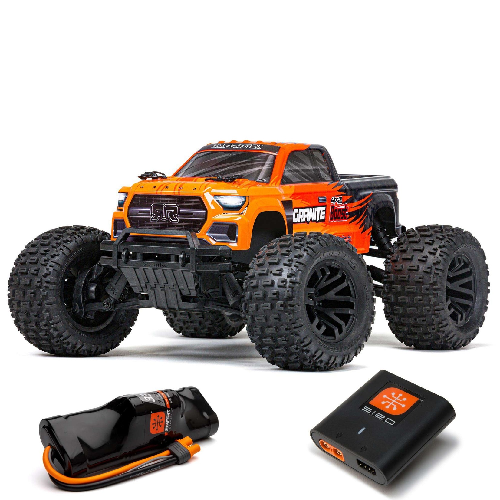 ARRMA #ARA4102SV4T1  Arrma 1/10 Granite 4X2 Boost Mega 550 Brushed Monster Truck RTR, with Battery & Charger, Orange