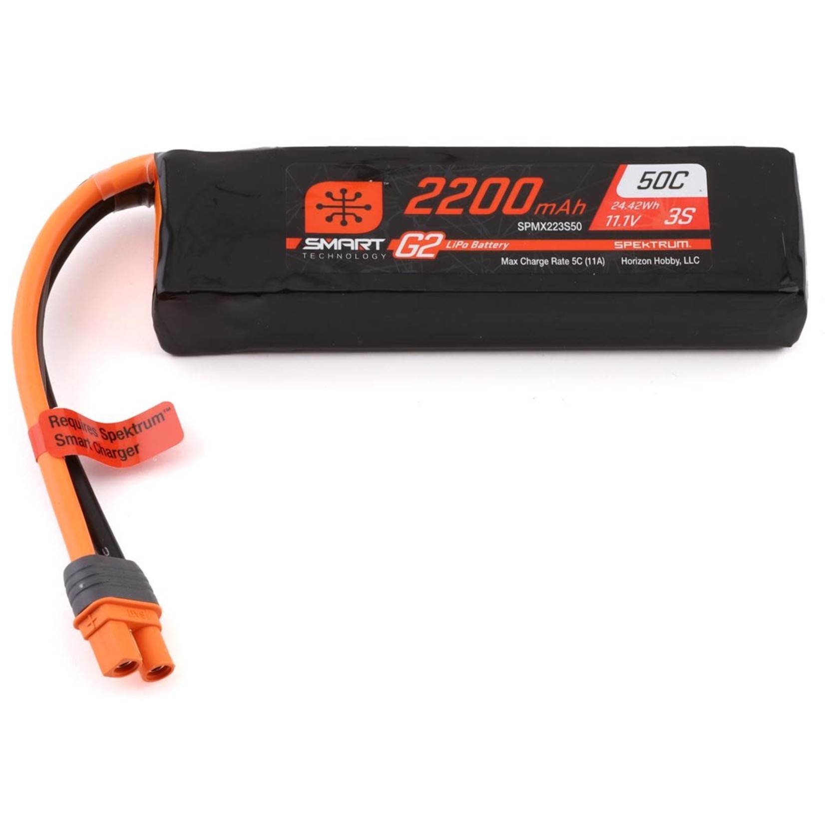 Spektrum #SPMX223S50 Spektrum RC 3S Smart G2 LiPo 50C Battery Pack (11.1V/2200mAh) w/IC3 Connector