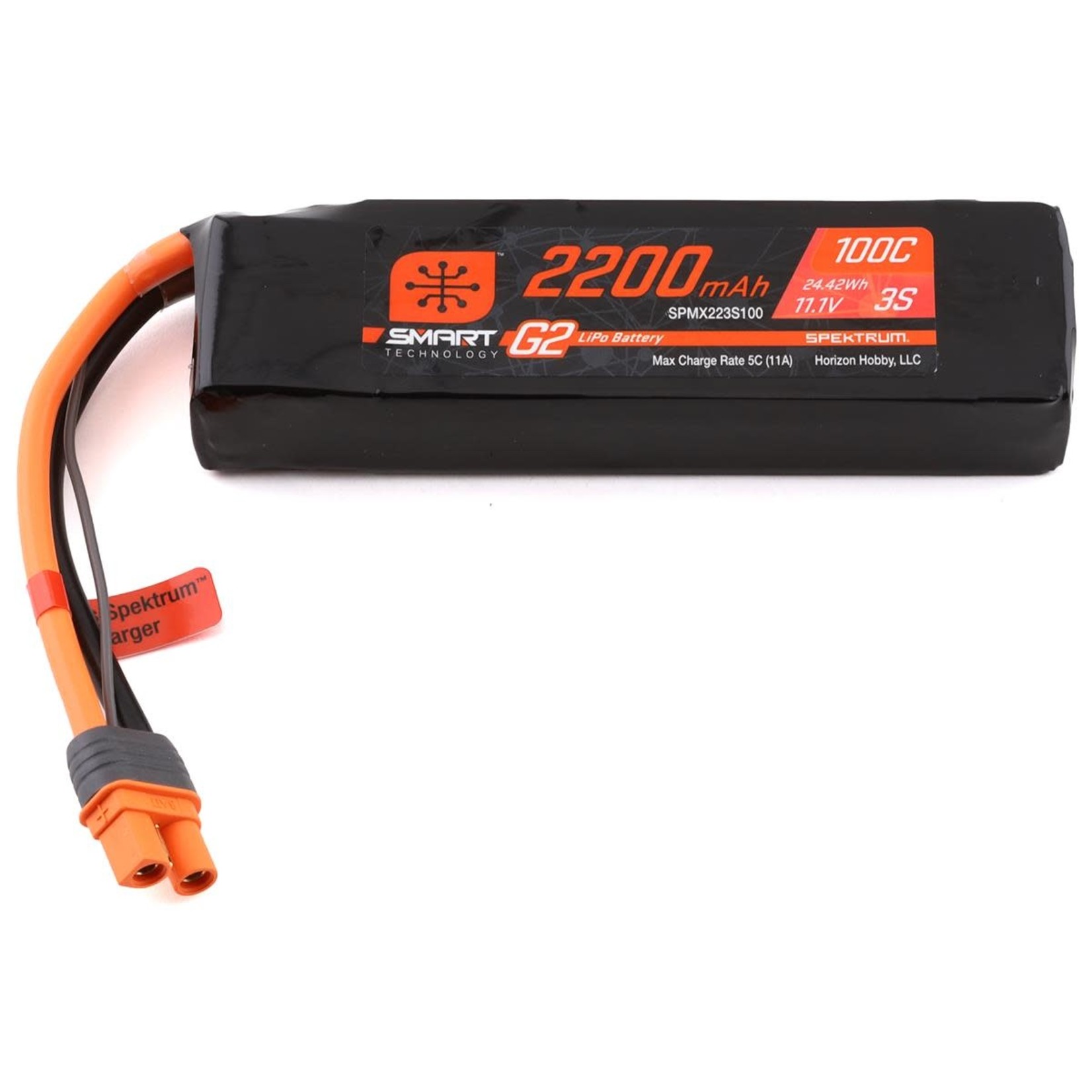 Spektrum #SPMX223S100 Spektrum RC 3S Smart G2 LiPo 100C Battery Pack (11.1V/2200mAh) w/IC3 Connector
