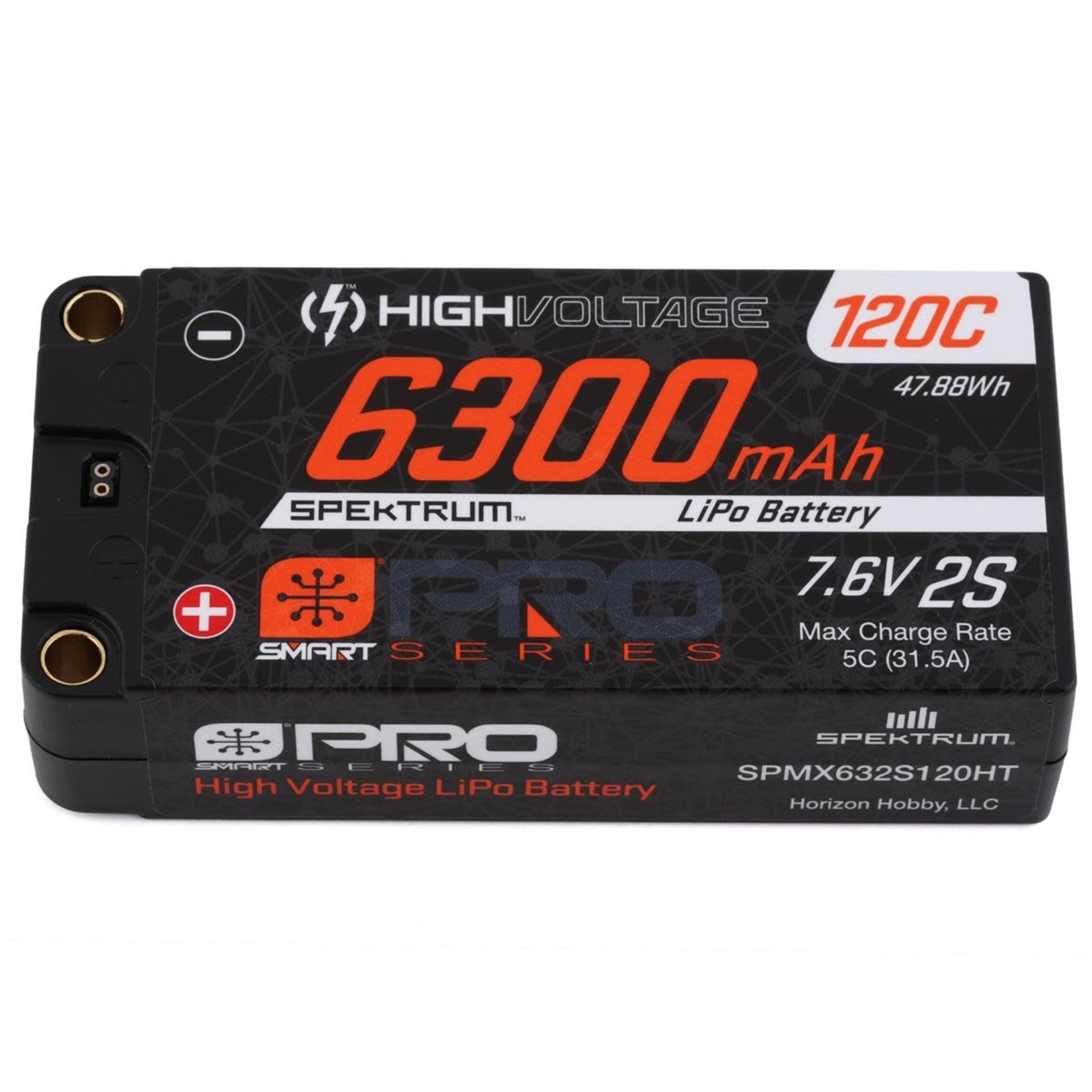 Spektrum #SPMX632S120HT Spektrum RC 2S Hard Case LiPo 120C Shorty LiPo Battery (7.6V/6300mAh) w/5mm Bullets