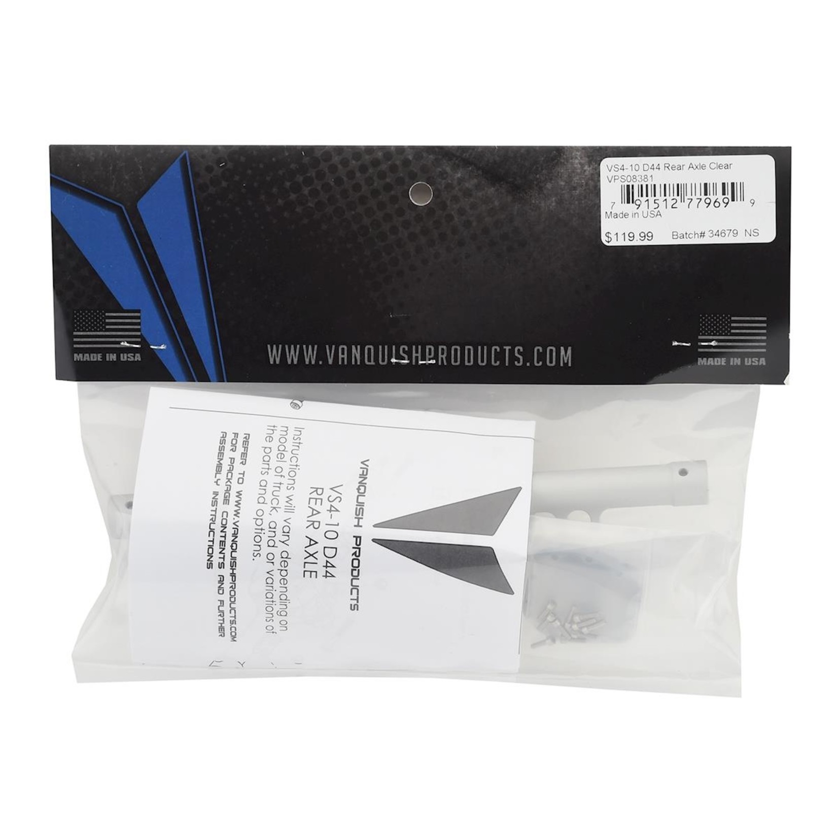 Vanquish Products #VPS08381 Vanquish Products VS4-10 Currie D44 Rear Axle (Clear)