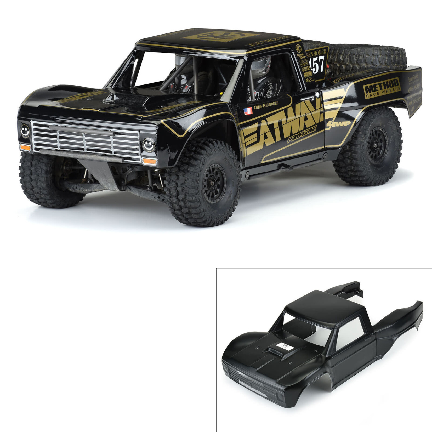 Pro-Line #3547-18  Pro-Line 1967 Ford F-100 Heatwave Edition Pre-Painted & Pre-Cut Body (Black) (Unlimited Desert Racer) #3547-18