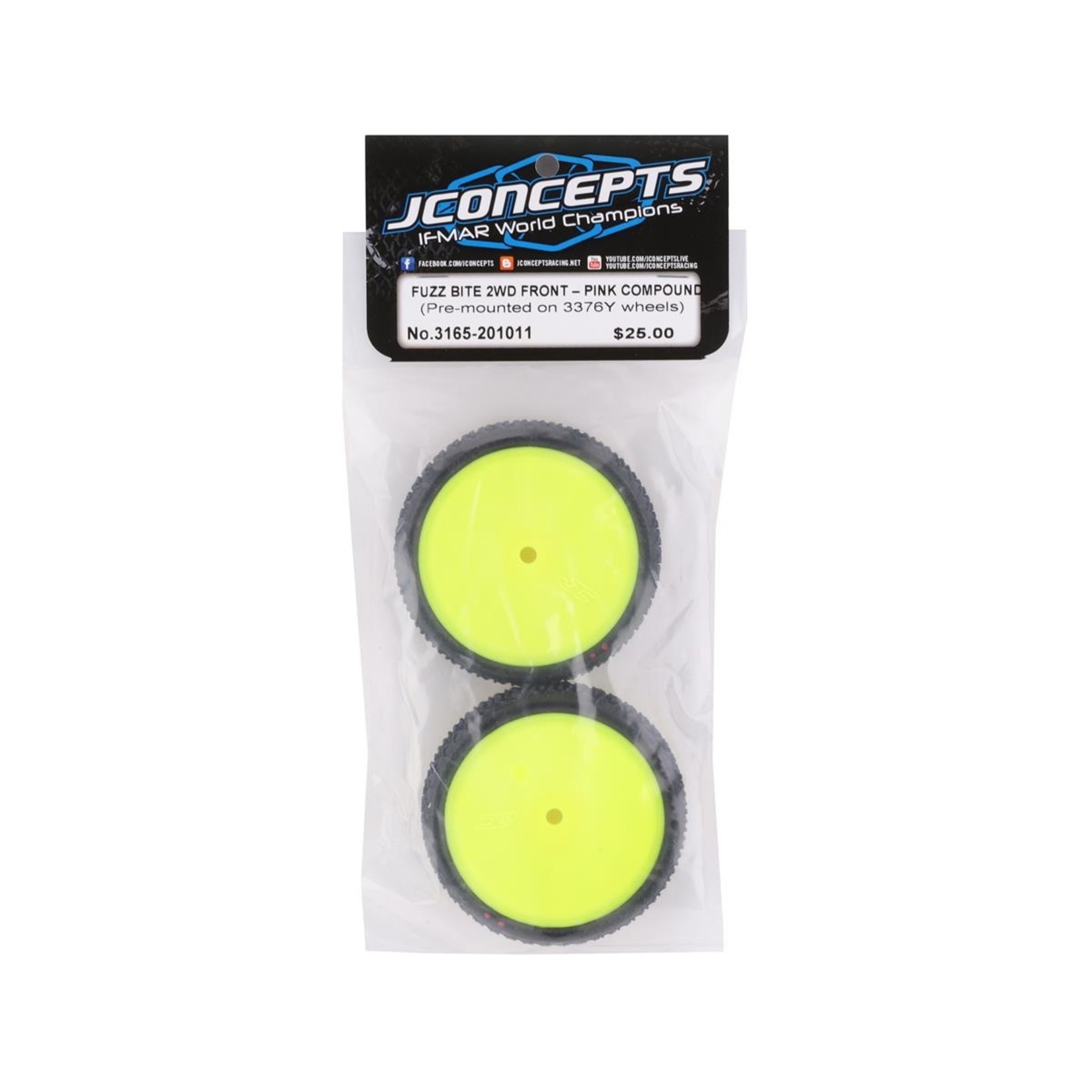 JConcepts JConcepts Fuzz Bite LP 2.2 Mounted 2WD Front Buggy Tire (Yellow) (2) (Pink) (Carpet) w/12mm Hex #3165-201011
