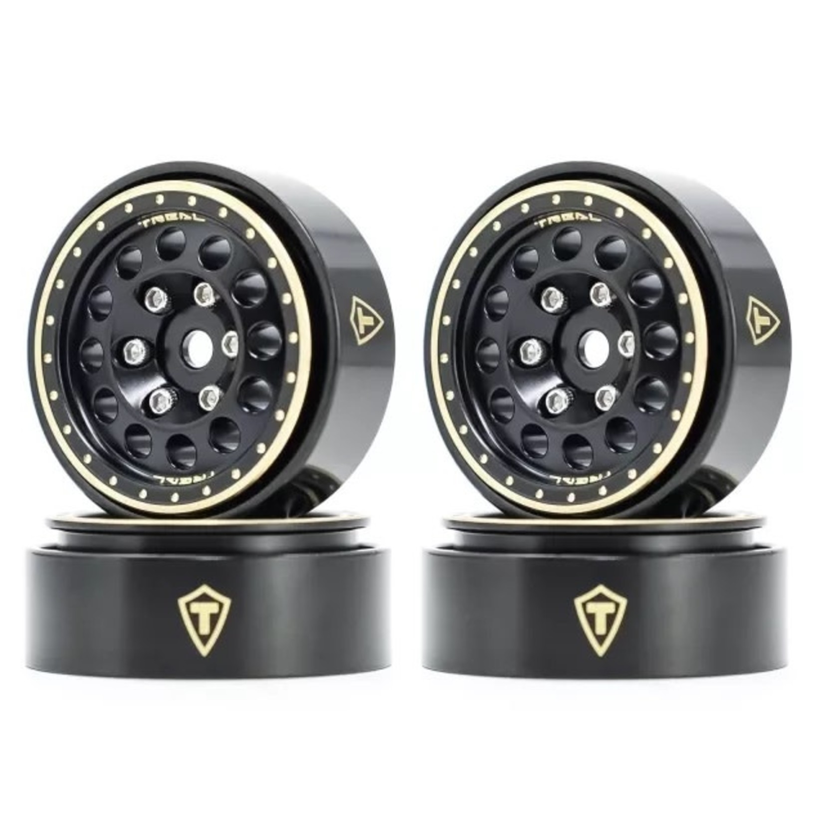 Treal #X0039345J3 Treal Hobby Type A 1.0" 12-Hole Brass Beadlock Wheels (Black) (4) (40g)