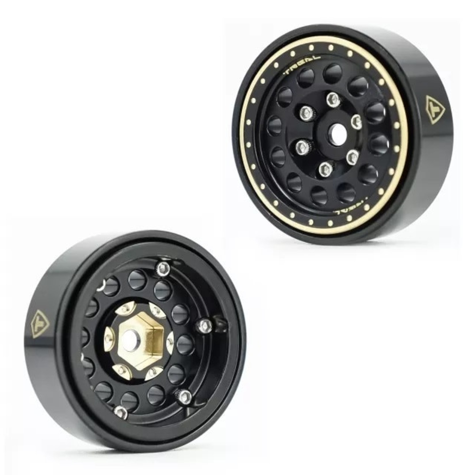 Treal #X0039345J3 Treal Hobby Type A 1.0" 12-Hole Brass Beadlock Wheels (Black) (4) (40g)