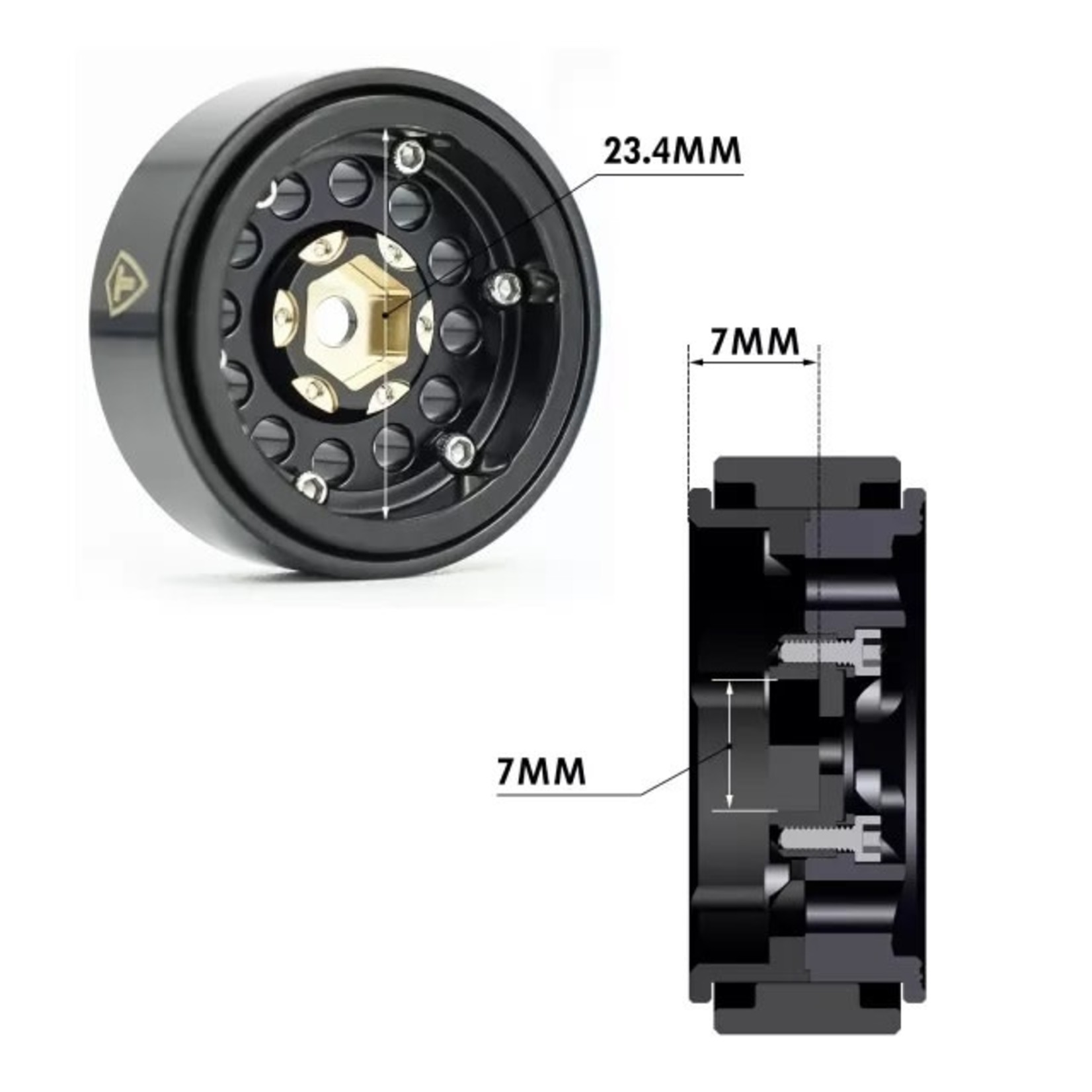 Treal #X0039345J3 Treal Hobby Type A 1.0" 12-Hole Brass Beadlock Wheels (Black) (4) (40g)