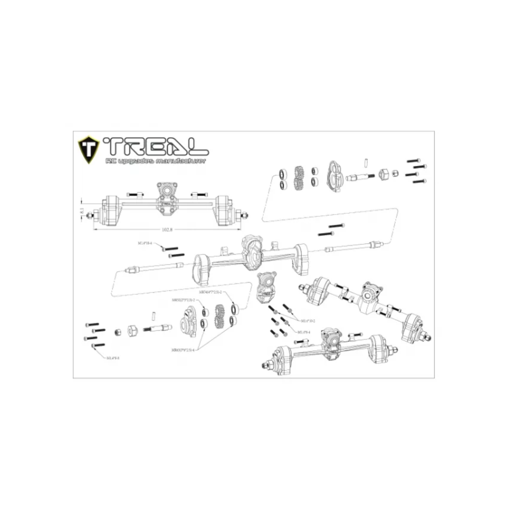 Treal #X003DW960N TREAL Aluminum Rear Portal Axle Kit for Axial SCX24 (Black)