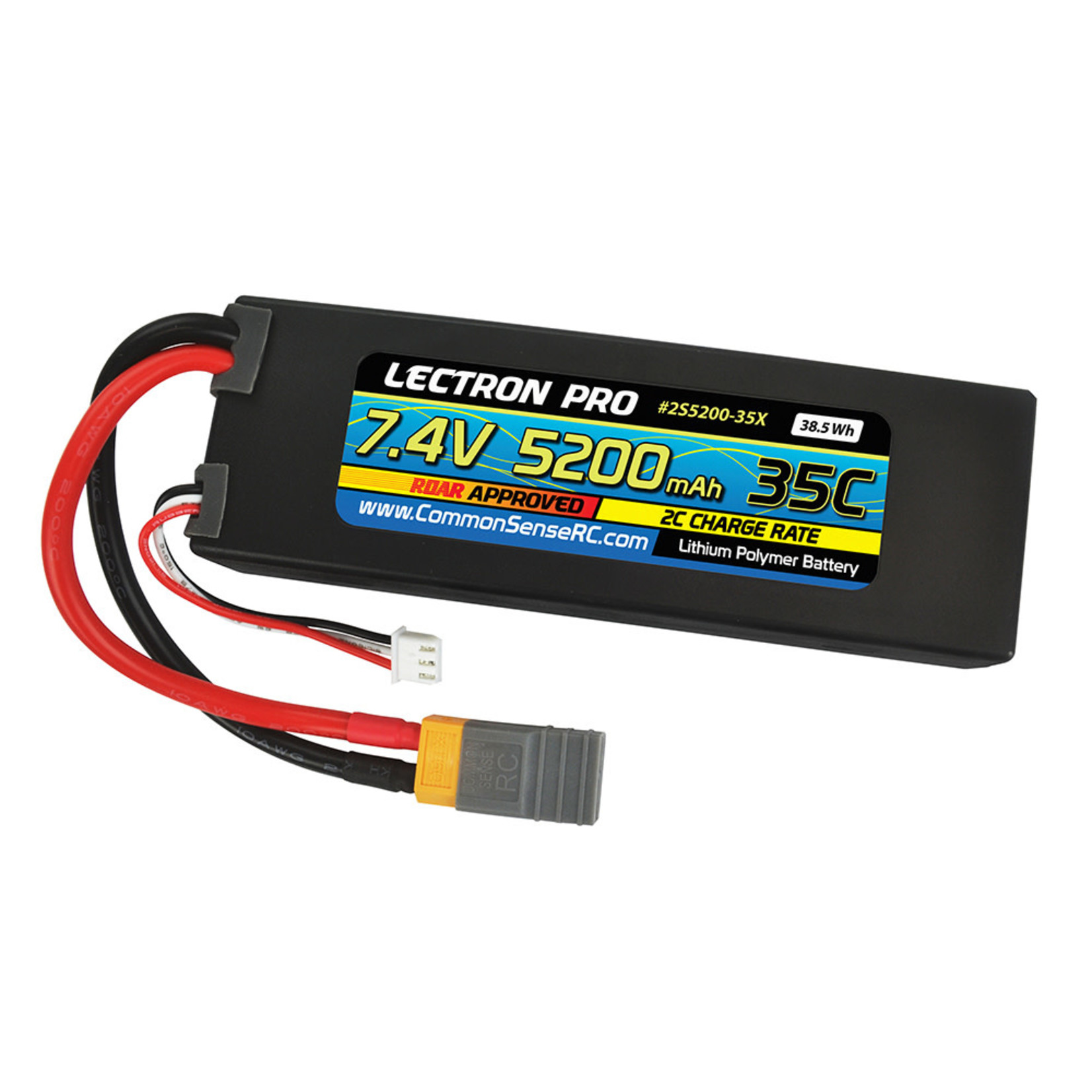 Common Sense RC #2S5200-35X Common Sense RC Lectron Pro 7.4V 5200mAh 35C LiPo Battery w/XT60 Connector & TRX Adapter