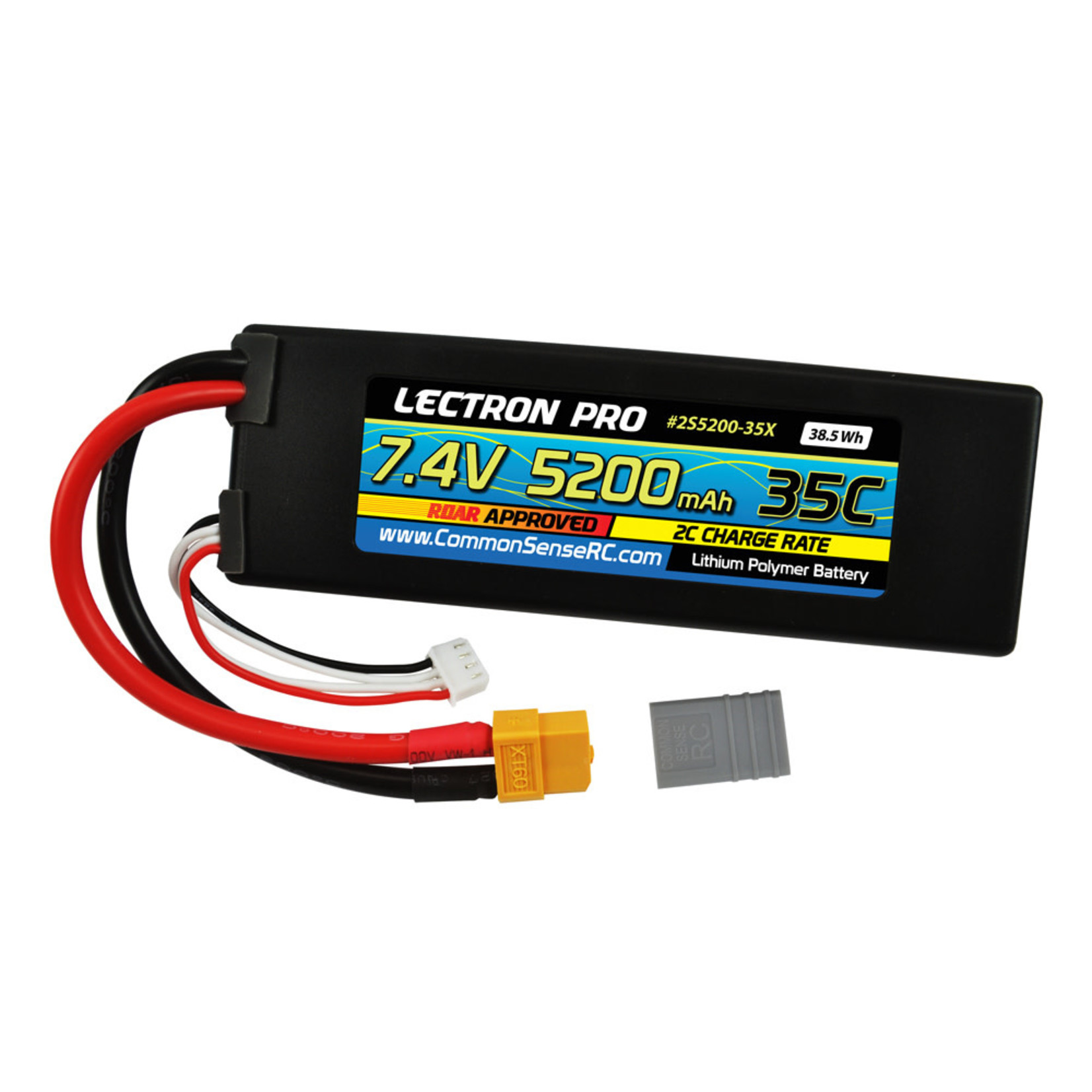 Common Sense RC #2S5200-35X Common Sense RC Lectron Pro 7.4V 5200mAh 35C LiPo Battery w/XT60 Connector & TRX Adapter
