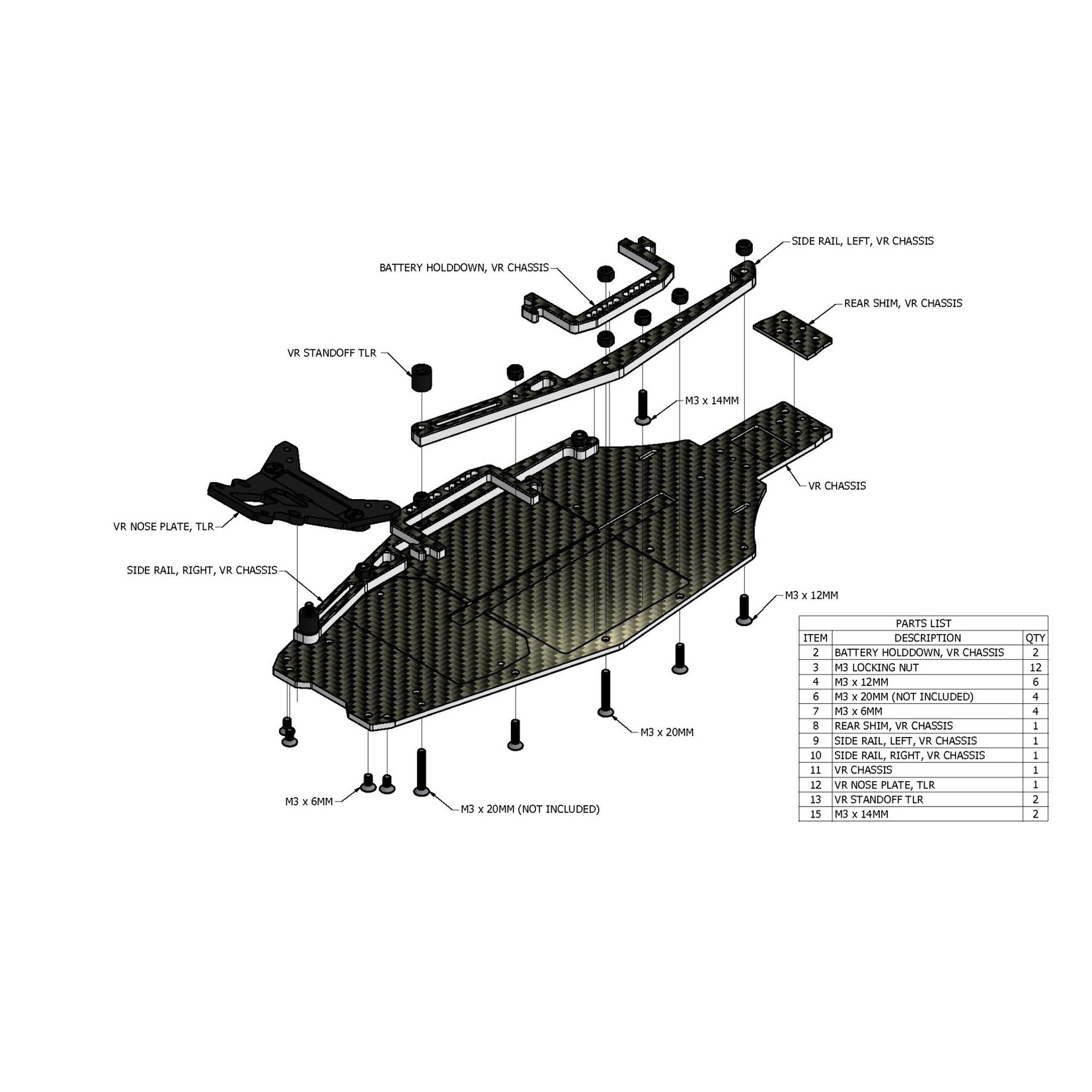 Vision Racing #00267  Vision Racing TLR 22 5.0 +4mm Carbon Fiber Chassis 2022