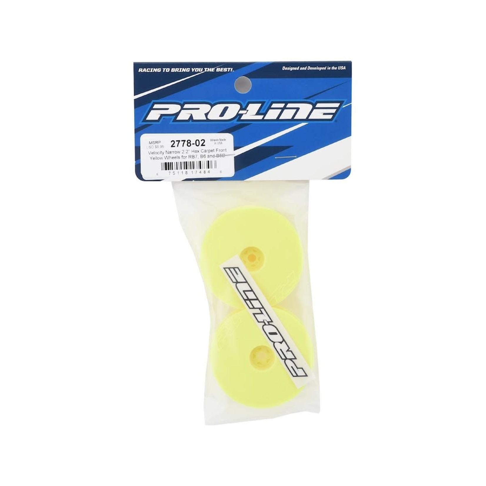 Pro-Line #2778-02 Pro-Line Velocity "Narrow" 2.2" Front Wheels (2) (B6/RB6) (Yellow) w/12mm Hex