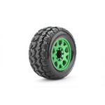 Jetko Tires #JKO1801CGMSGBB2  Jetko Tires 1/8 MT 3.8 EX-Tomahawk, Metal Green Claw Rim, Medium Soft, Belted, Glued, 17mm 1/2" Offset