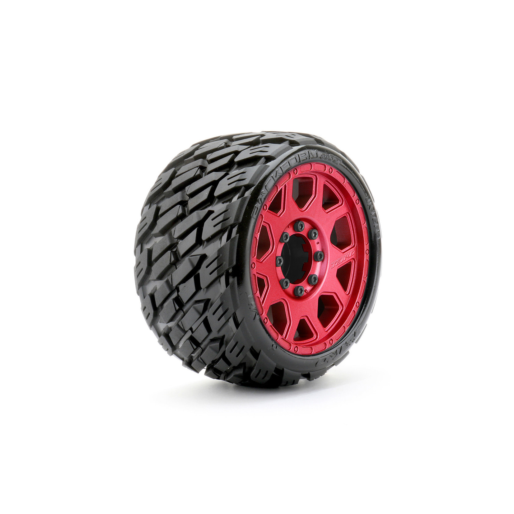 Jetko Tires Jetko Tires 1/8 SGT 3.8 EX-Rockform, Mounted on Metal Red Claw Rim, Medium Soft, Belted, Glued, 17mm 1/2" Offset #JKO1603CRMSGBB2