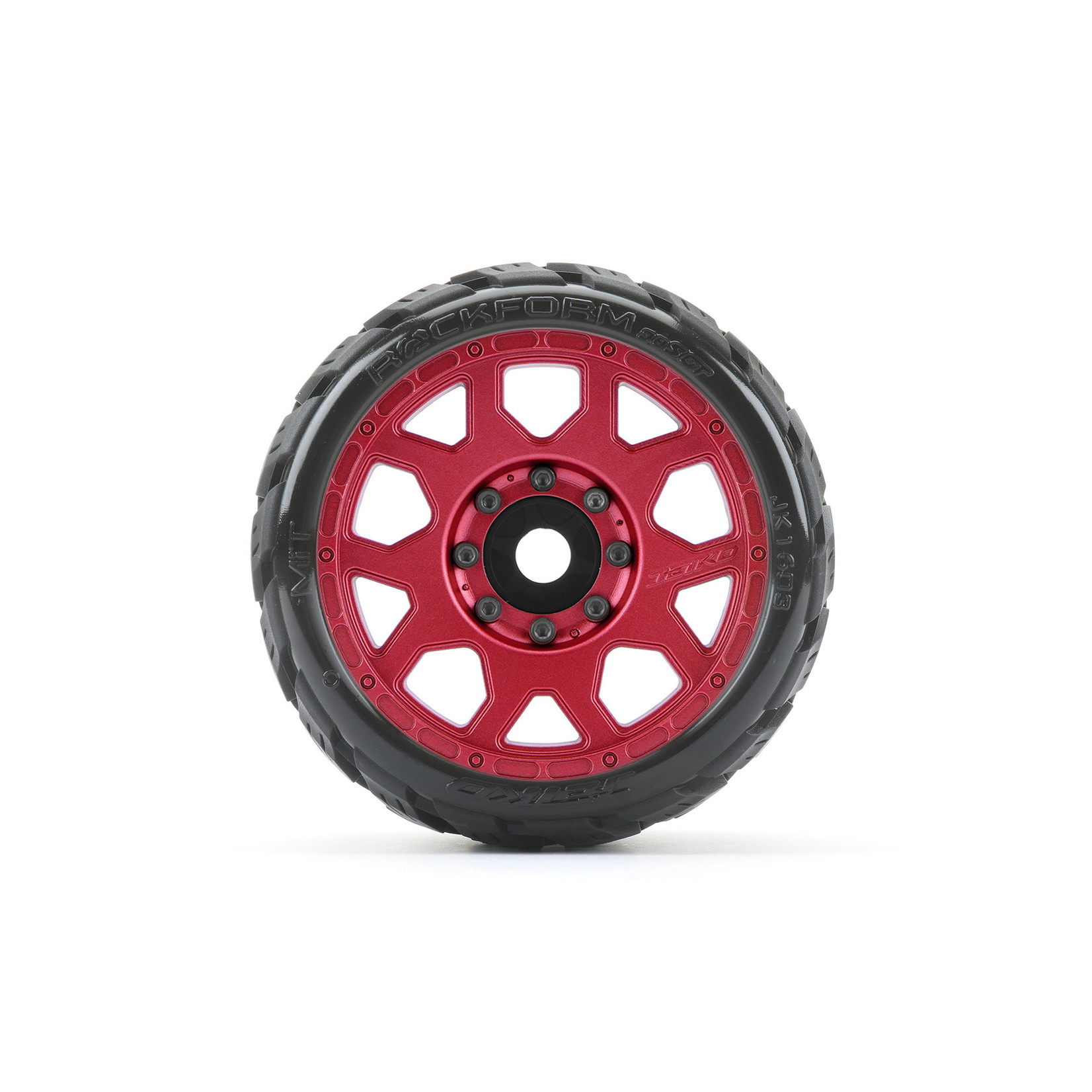 Jetko Tires Jetko Tires 1/8 SGT 3.8 EX-Rockform, Mounted on Metal Red Claw Rim, Medium Soft, Belted, Glued, 17mm 1/2" Offset #JKO1603CRMSGBB2