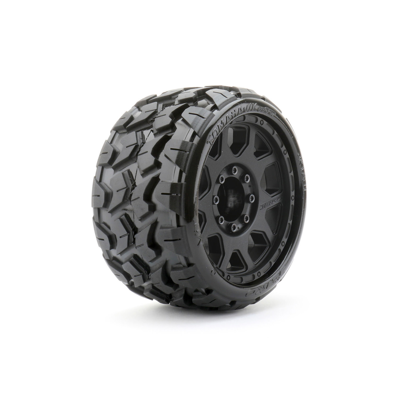 Jetko Tires Jetko Tires 1/8 SGT 3.8 Tomahawk Tires Mounted on Black Claw Rims, Medium Soft, Belted, 17mm 1/2" Offset (2) #JKO1601CBMSGBB2