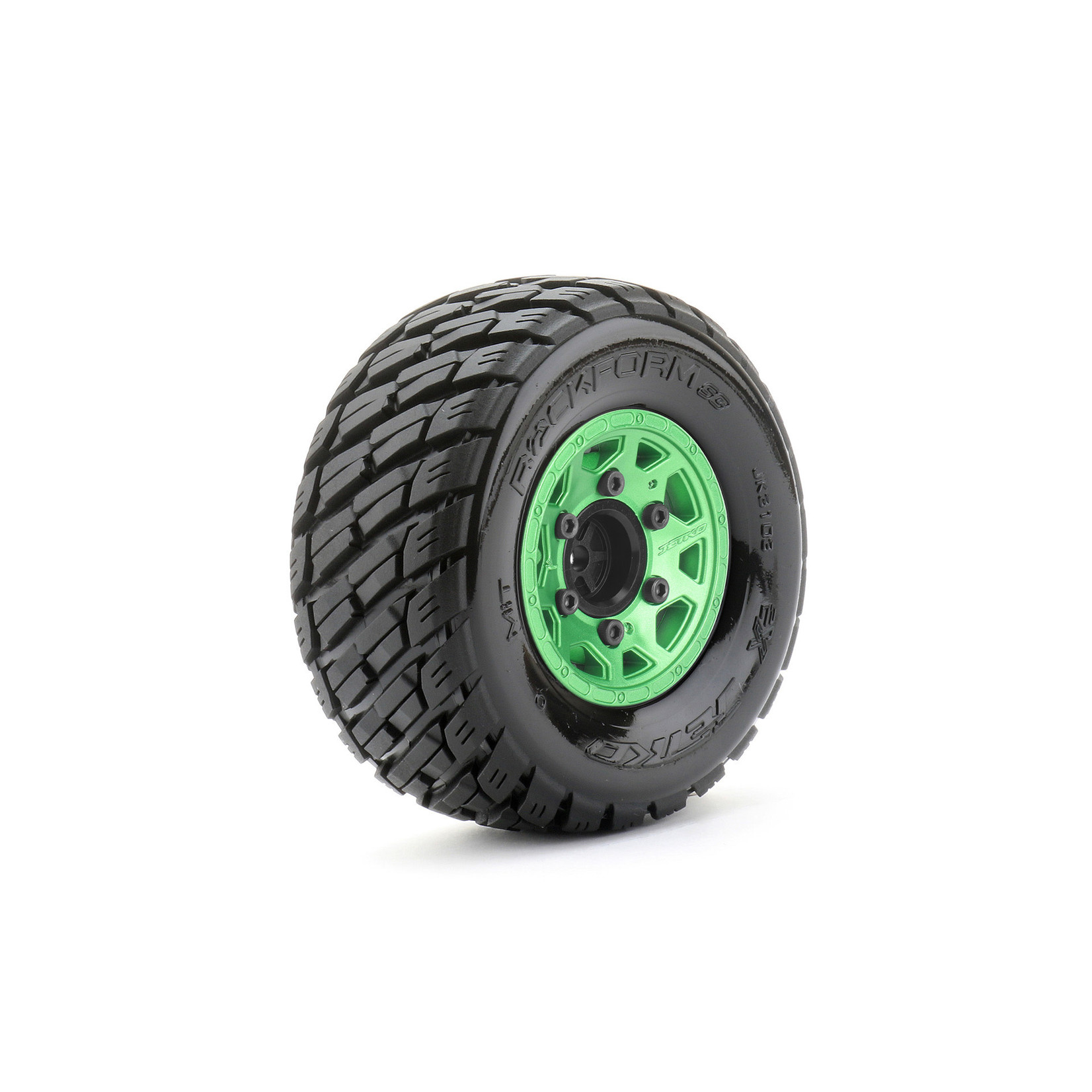 Jetko Tires #JKO3103CGMSGNB3  Jetko Tires 1/10 SC EX-Rockform Tires Mounted on Metal Green Claw Rims, Medium Soft, Glued, 14mm, for Arrma Sent