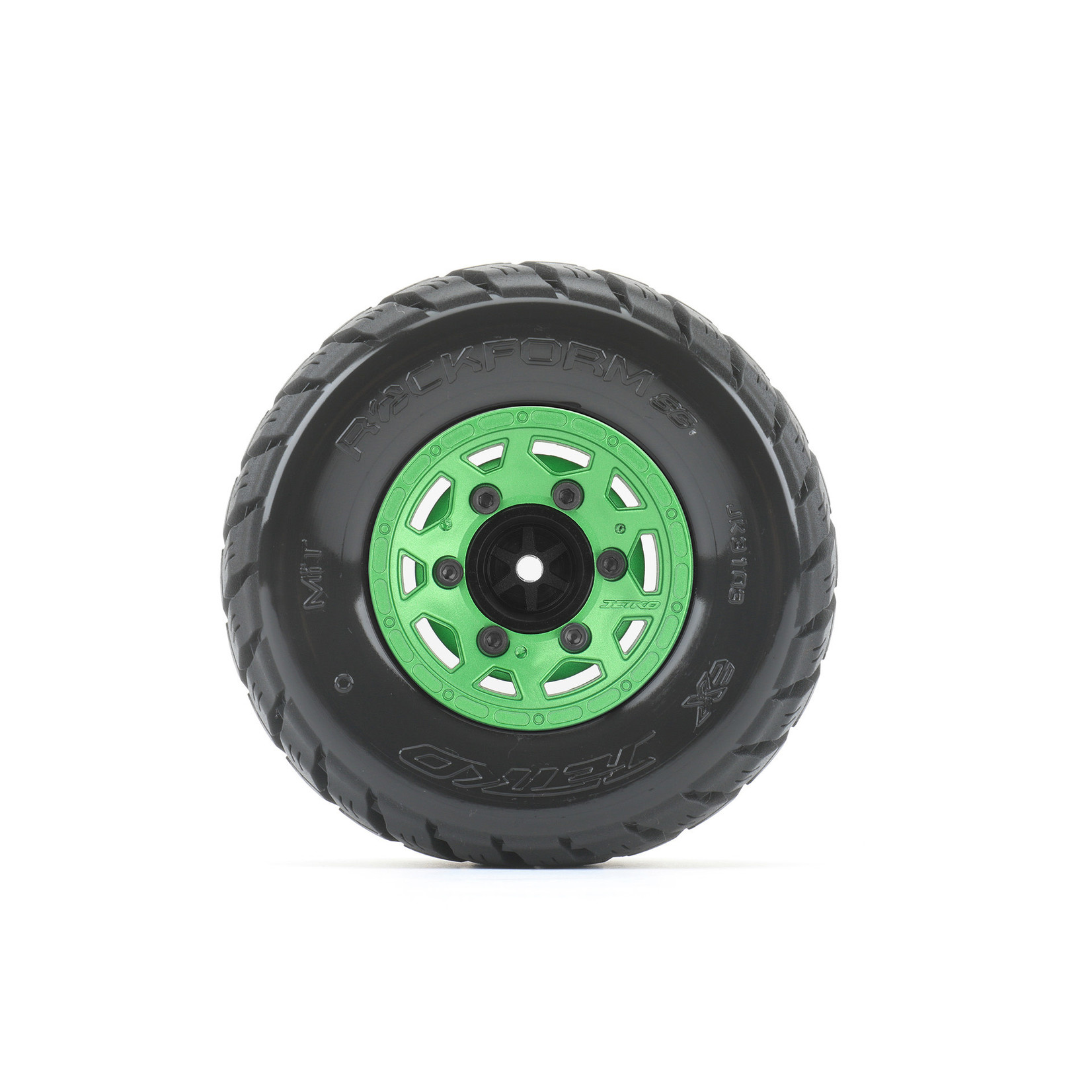 Jetko Tires #JKO3103CGMSGNB3  Jetko Tires 1/10 SC EX-Rockform Tires Mounted on Metal Green Claw Rims, Medium Soft, Glued, 14mm, for Arrma Sent