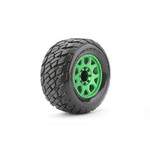 Jetko Tires #JKO1803CGMSGBB2  Jetko Tires 1/8 MT 3.8 EX-Rockform, Mounted on Metal Green Claw Rim, Medium Soft, Belted, Glued, 17mm 1/2" Offset