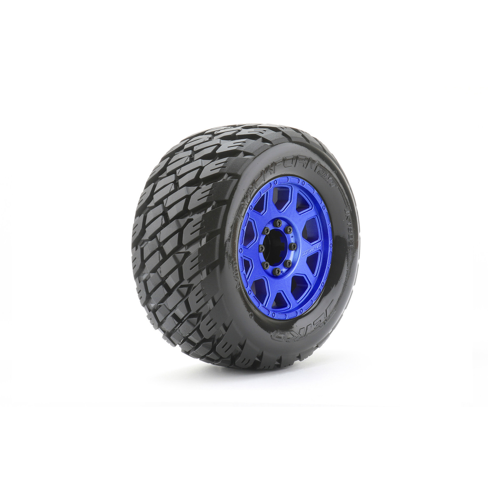 Jetko Tires Jetko Tires 1/8 MT 3.8 EX-Rockform, Mounted on Metal Blue Claw Rim, Medium Soft, Belted, Glued, 17mm 1/2" Offset #JKO1803CLMSGBB2