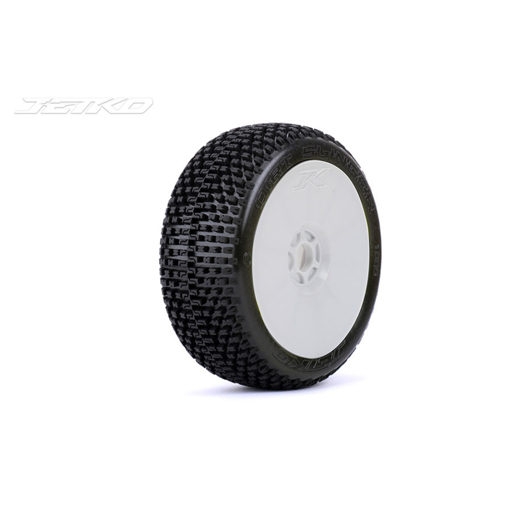 Jetko Tires #1005DWMSG  Jetko Dirt Slinger 1/8 Buggy Pre-Mounted Tires on White Dish Rims (Medium Soft) (2)