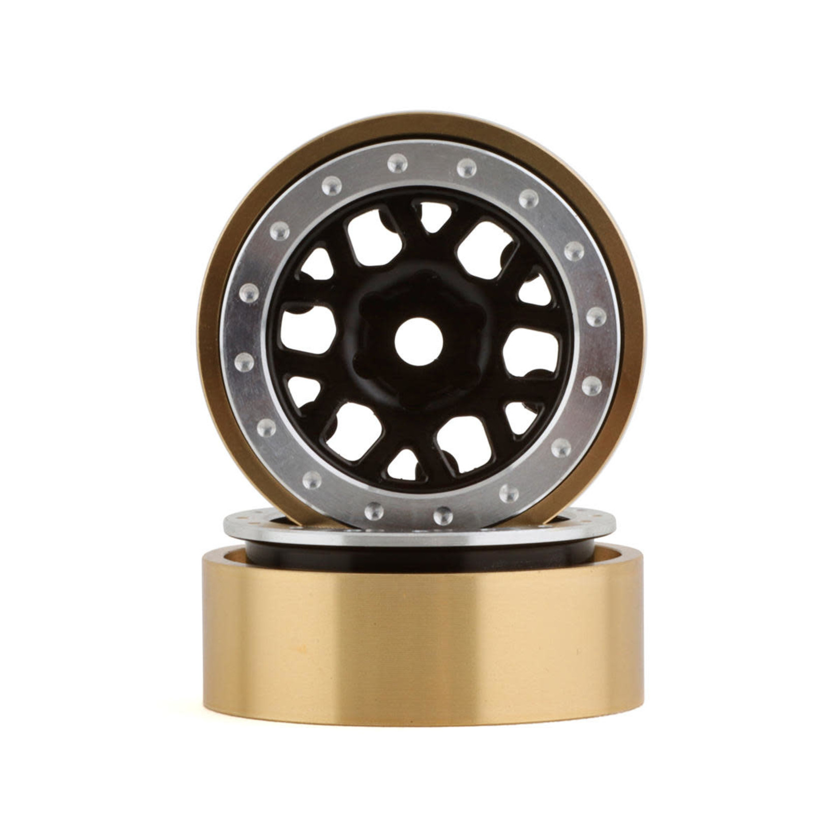 SSD RC #SSD00552 SSD RC 1.0” Boxer Aluminum/Brass Beadlock Wheels (Black) (2) *Installed on Demo Vehicle*