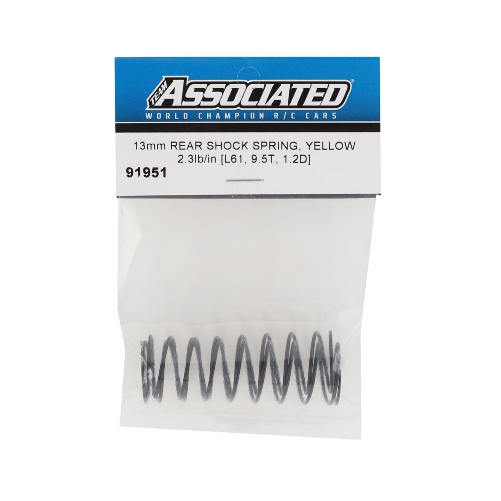 Team Associated #91951 Team Associated 13mm Rear Shock Spring (Yellow/2.3lbs) (61mm)