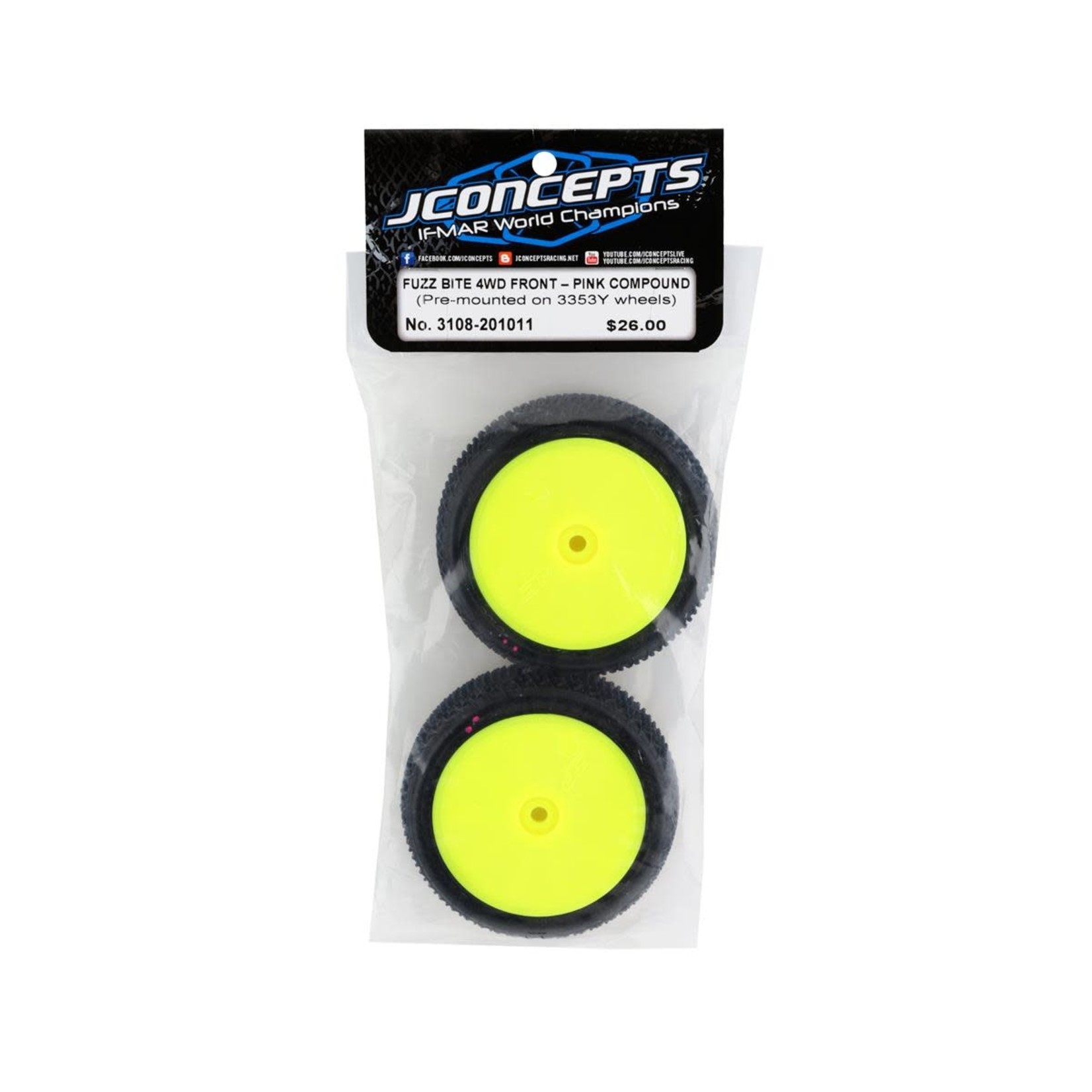 JConcepts #3108-201011 JConcepts Fuzz Bite LP 2.2" Pre-Mounted 4WD Front Buggy Tire (Yellow) (2) (Pink) w/12mm Hex