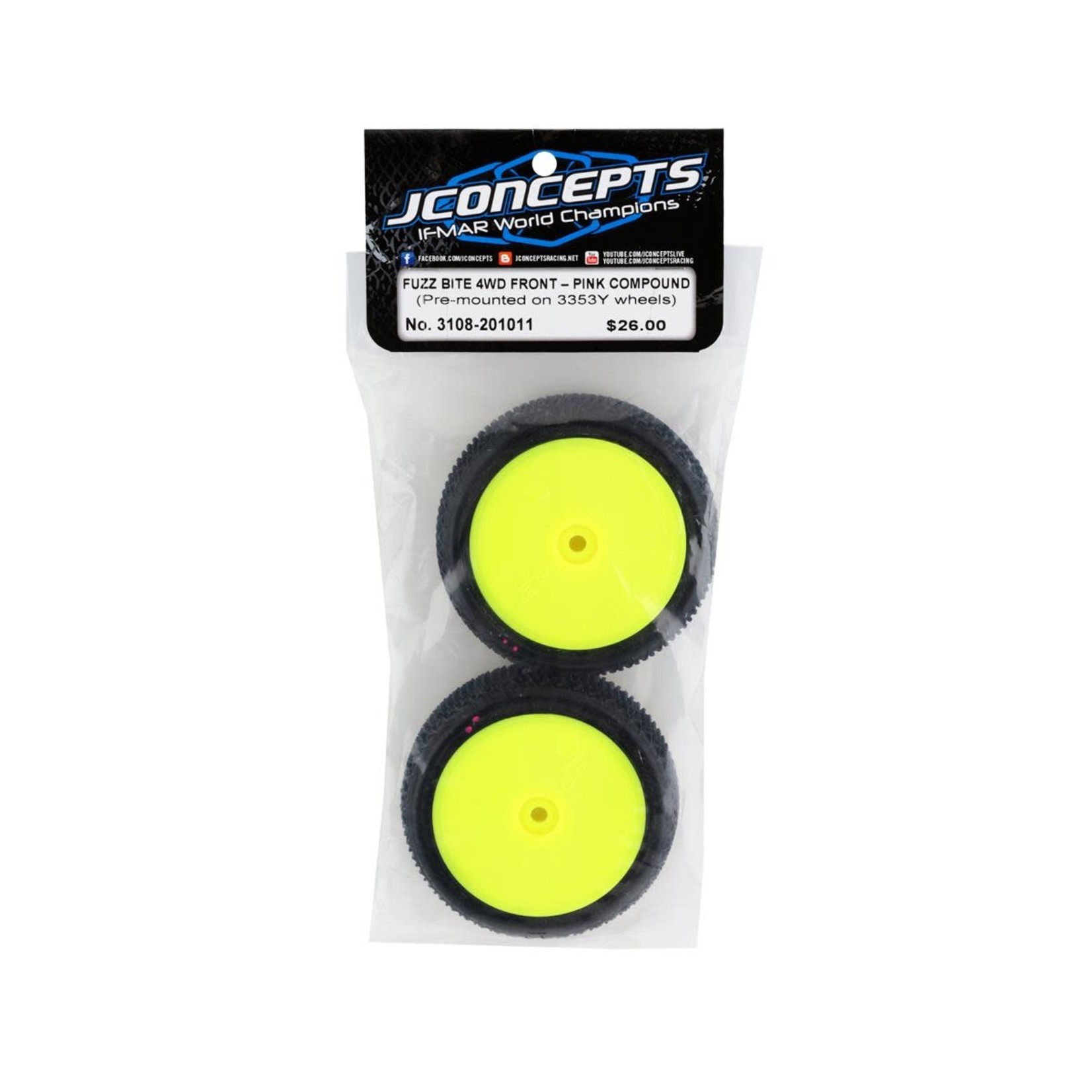 JConcepts JConcepts Fuzz Bite LP 2.2" Pre-Mounted 4WD Front Buggy Tire (Yellow) (2) (Pink) w/12mm Hex #3108-201011