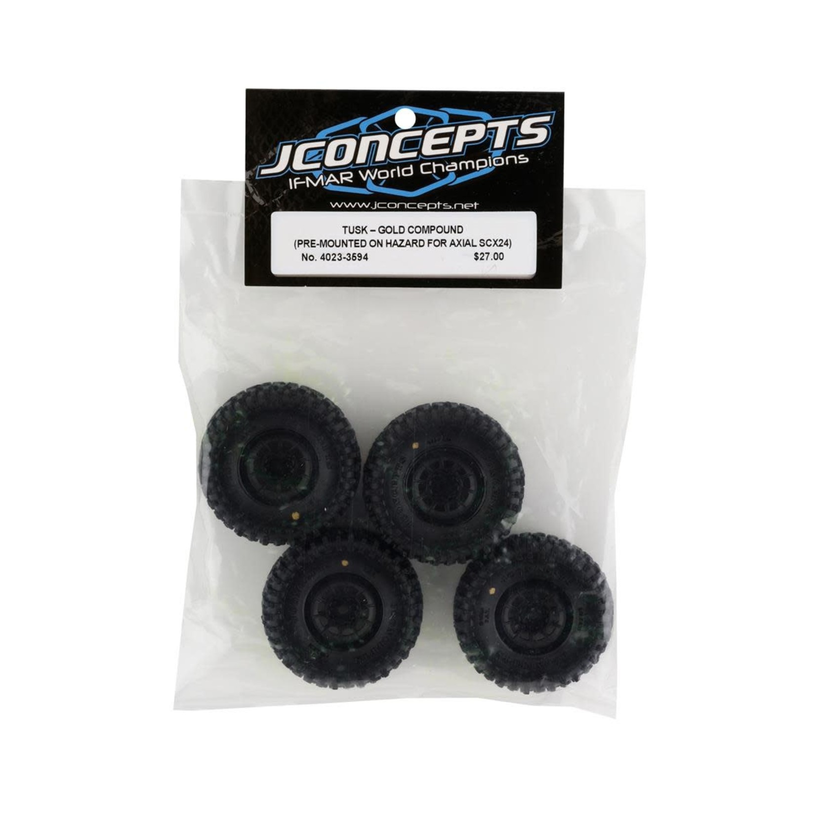 JConcepts JConcepts Tusk 1.0" Pre-Mounted Tires w/Hazard Wheel (Black) (4) (Gold) w/7mm Hex #4023-3594