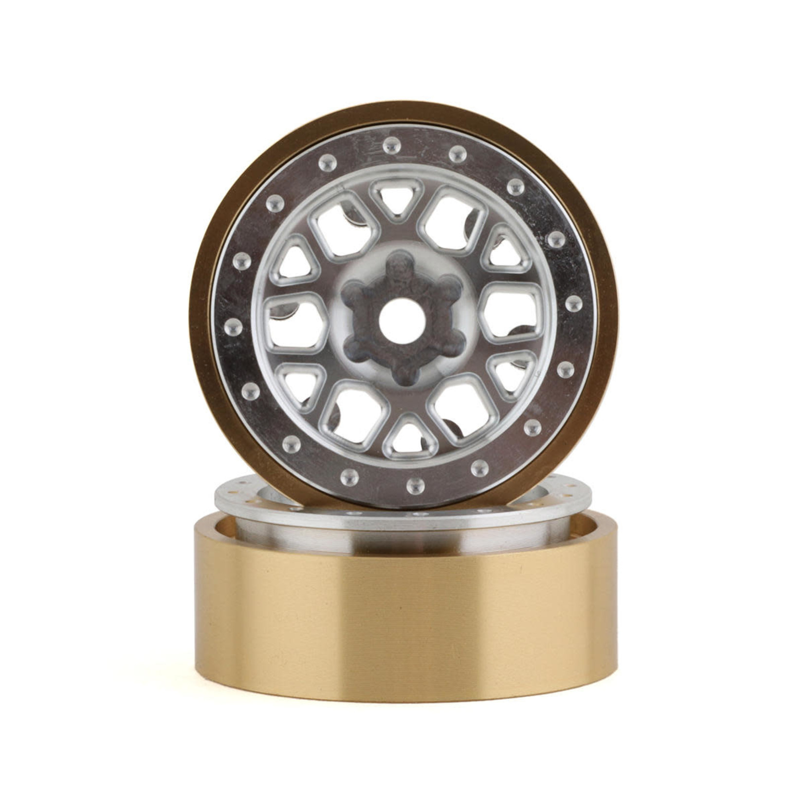 SSD RC #SSD00554 SSD RC 1.0” Boxer Aluminum/Brass Beadlock Wheels (Silver) (2)