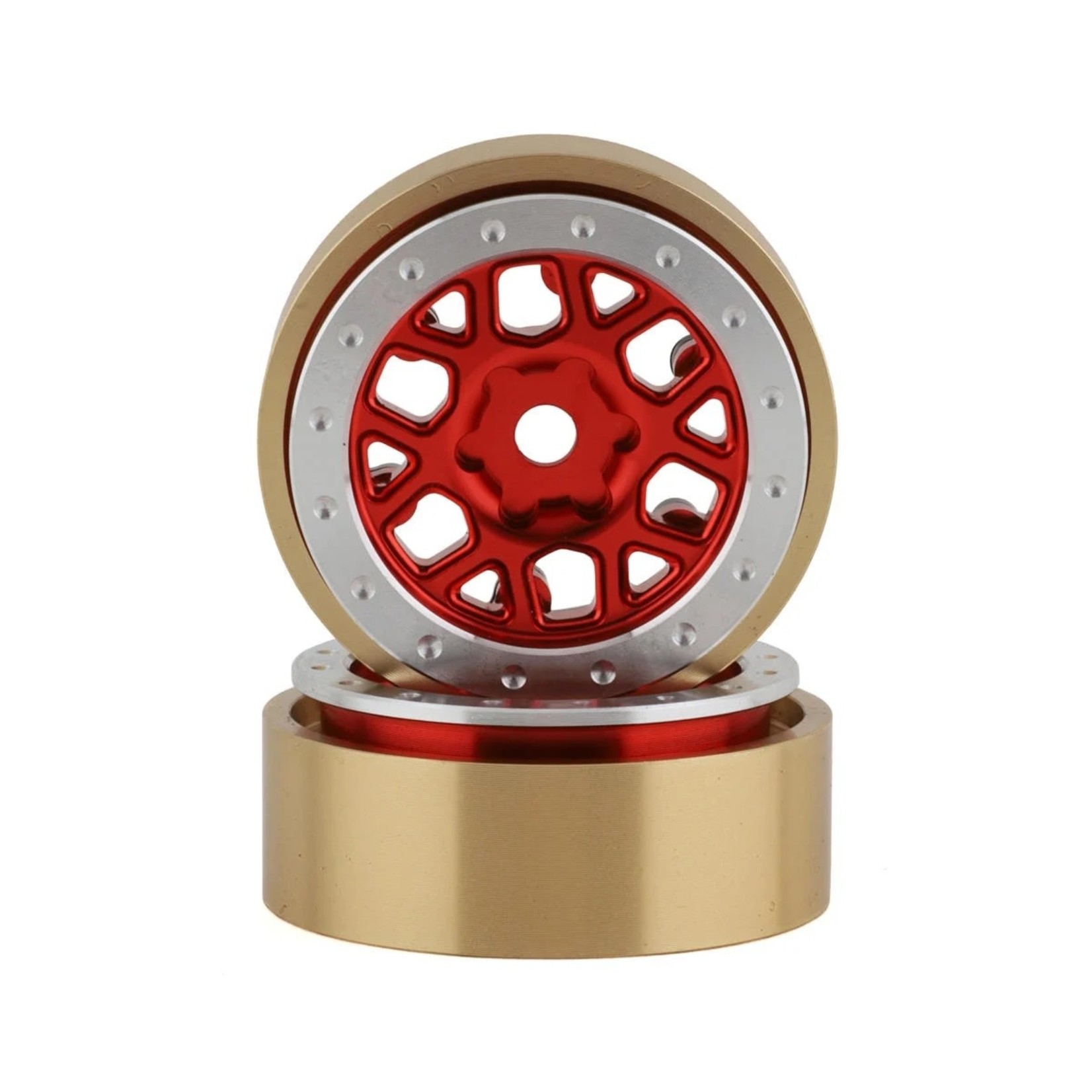 SSD RC #SSD00550 SSD RC 1.0” Boxer Aluminum/Brass Beadlock Wheels (Red) (2)