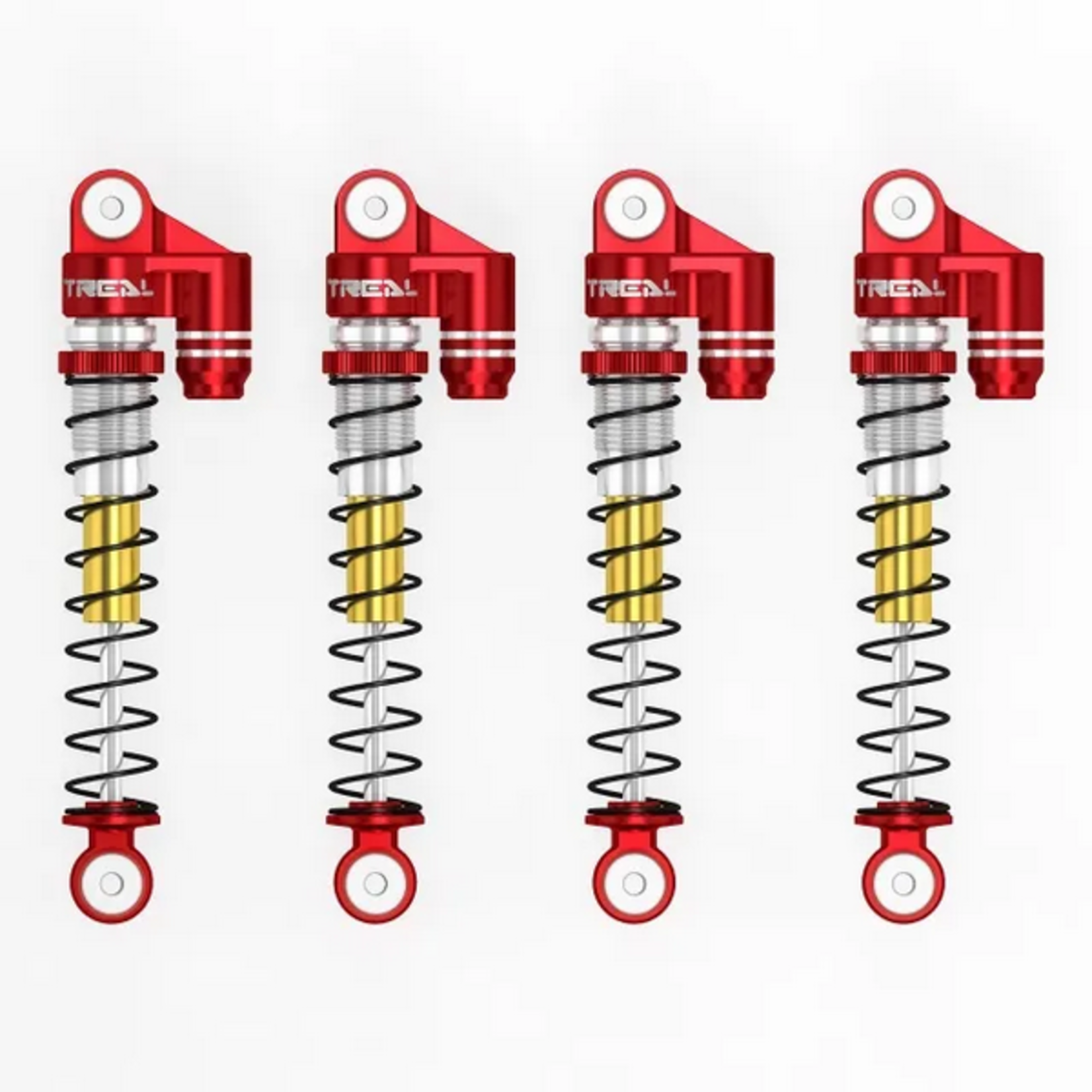 Treal #X003A89VRX Treal Hobby Axial SCX24 Aluminum Long Travel Threaded Shocks (Red) (4) (43mm)