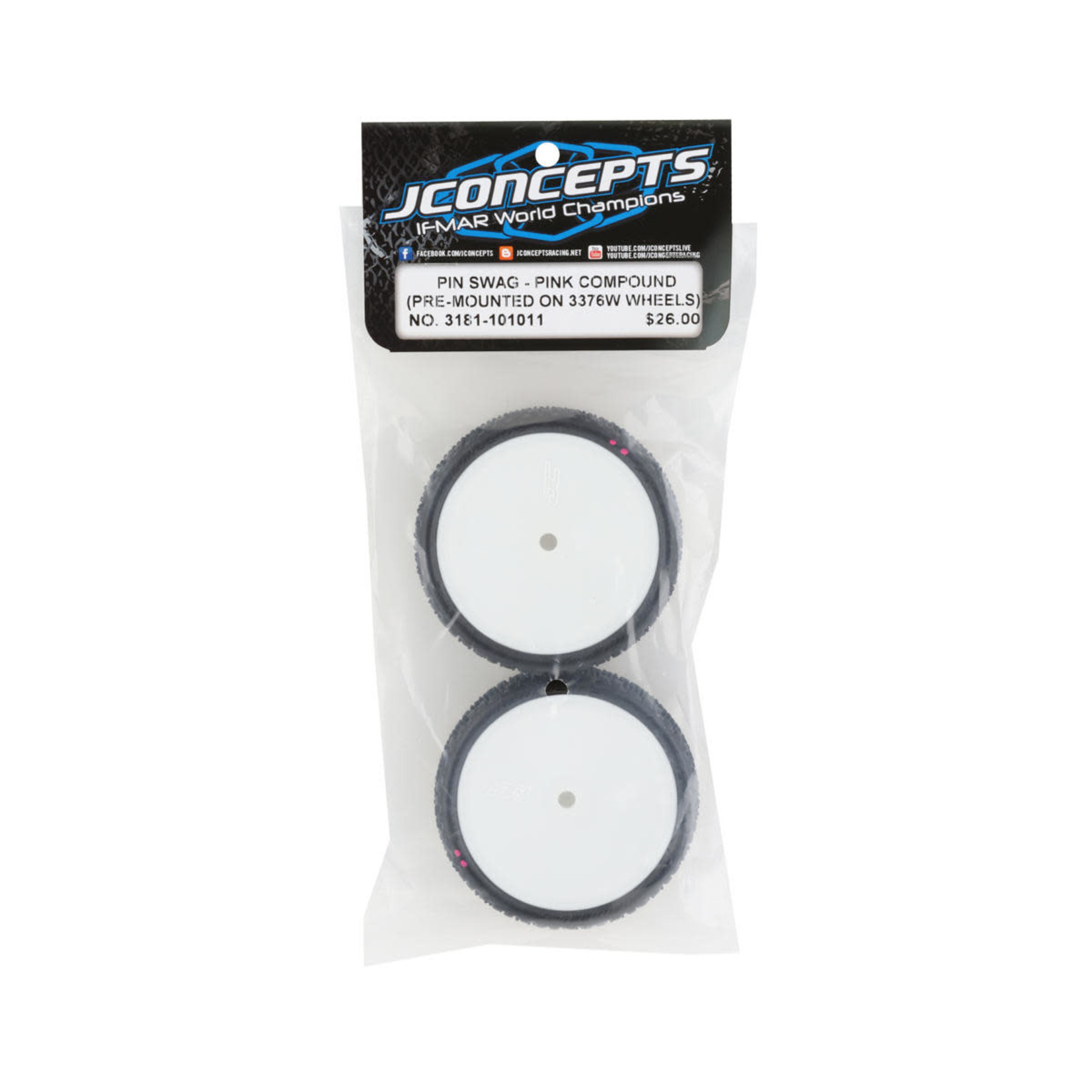 JConcepts #3181-101011 JConcepts Pin Swag 2.2" Pre-Mounted 2WD Front Buggy Carpet Tires (White) (2) (Pink) w/12mm Hex
