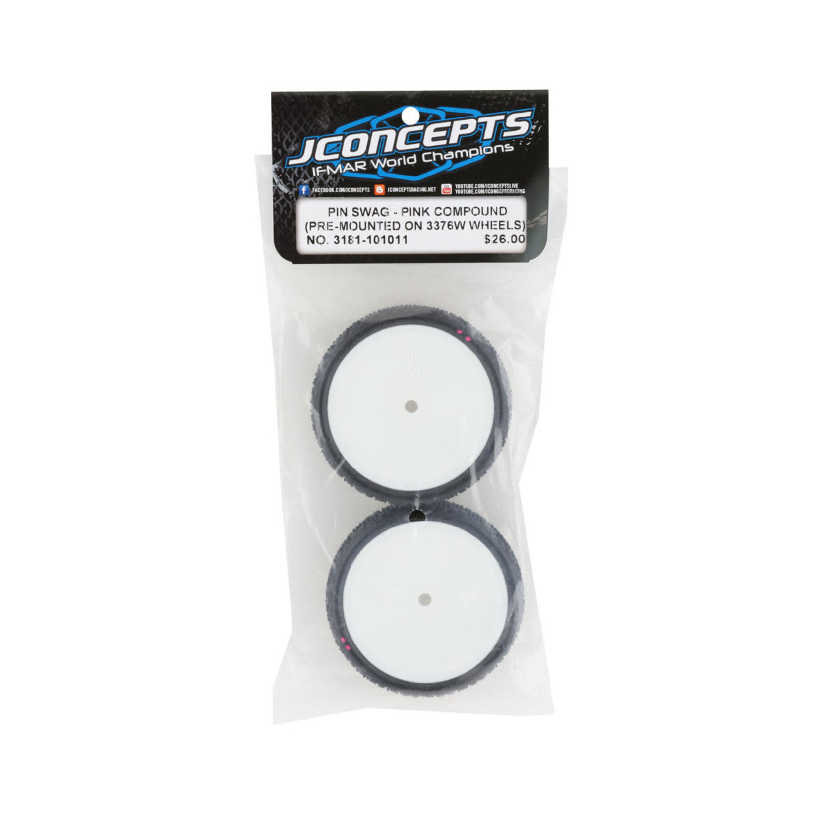 JConcepts JConcepts Pin Swag 2.2" Pre-Mounted 2WD Front Buggy Carpet Tires (White) (2) (Pink) w/12mm Hex #3181-101011
