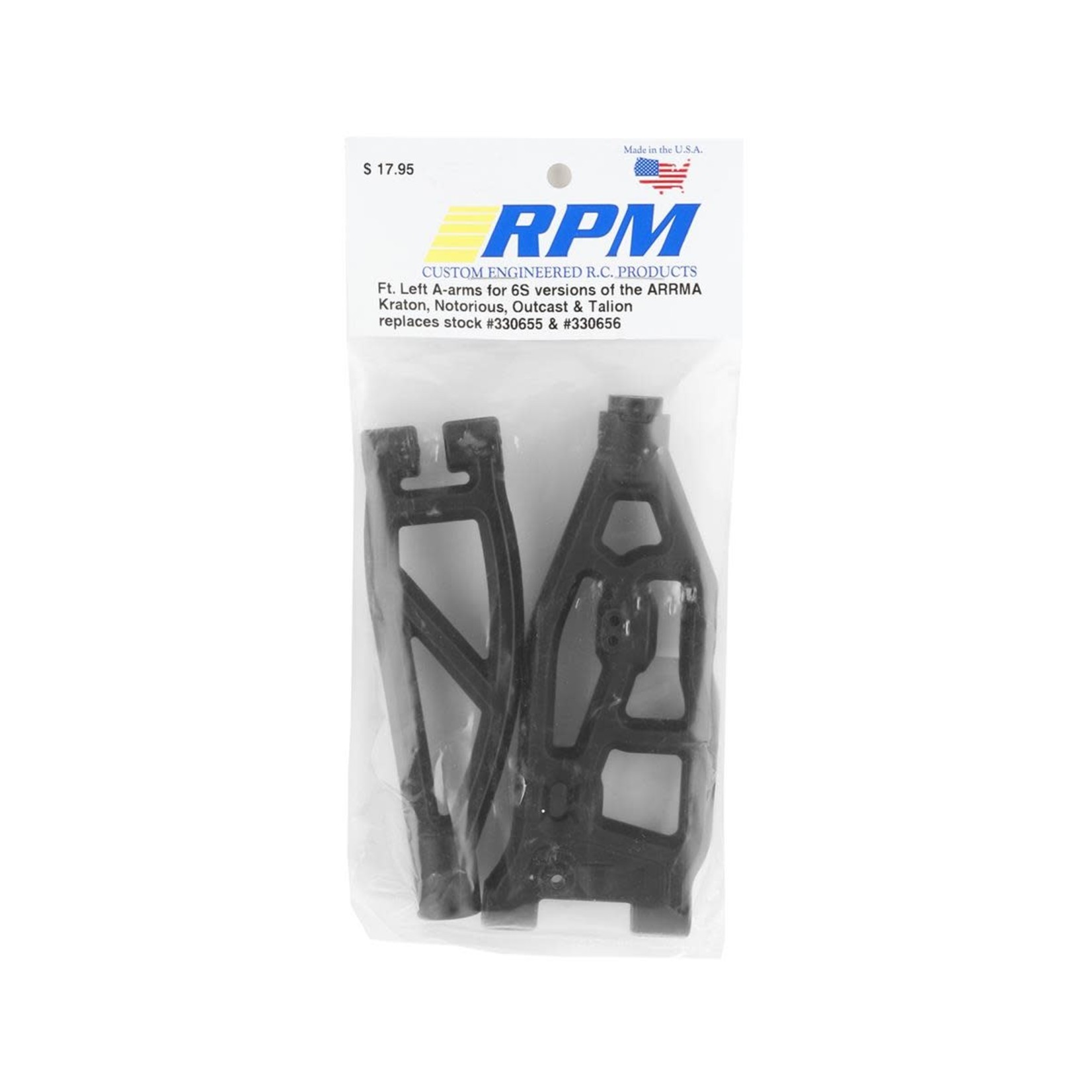 RPM #81572 RPM Arrma Kraton/Outcast 6S Front Left Upper & Lower Suspension Arm Set (Black)