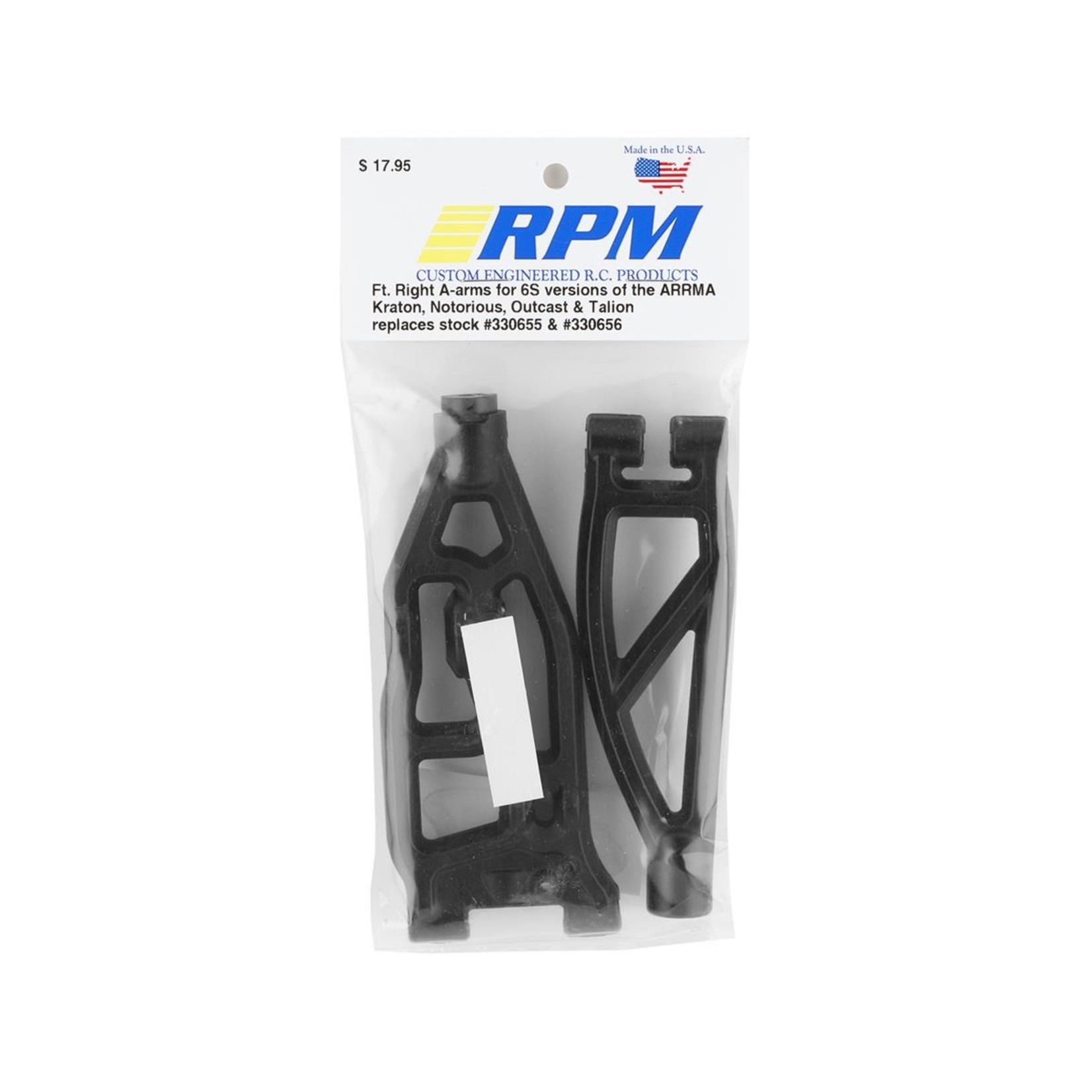 RPM #81602 RPM Arrma Kraton/Outcast 6S Front Right Upper & Lower Suspension Arm Set (Black)