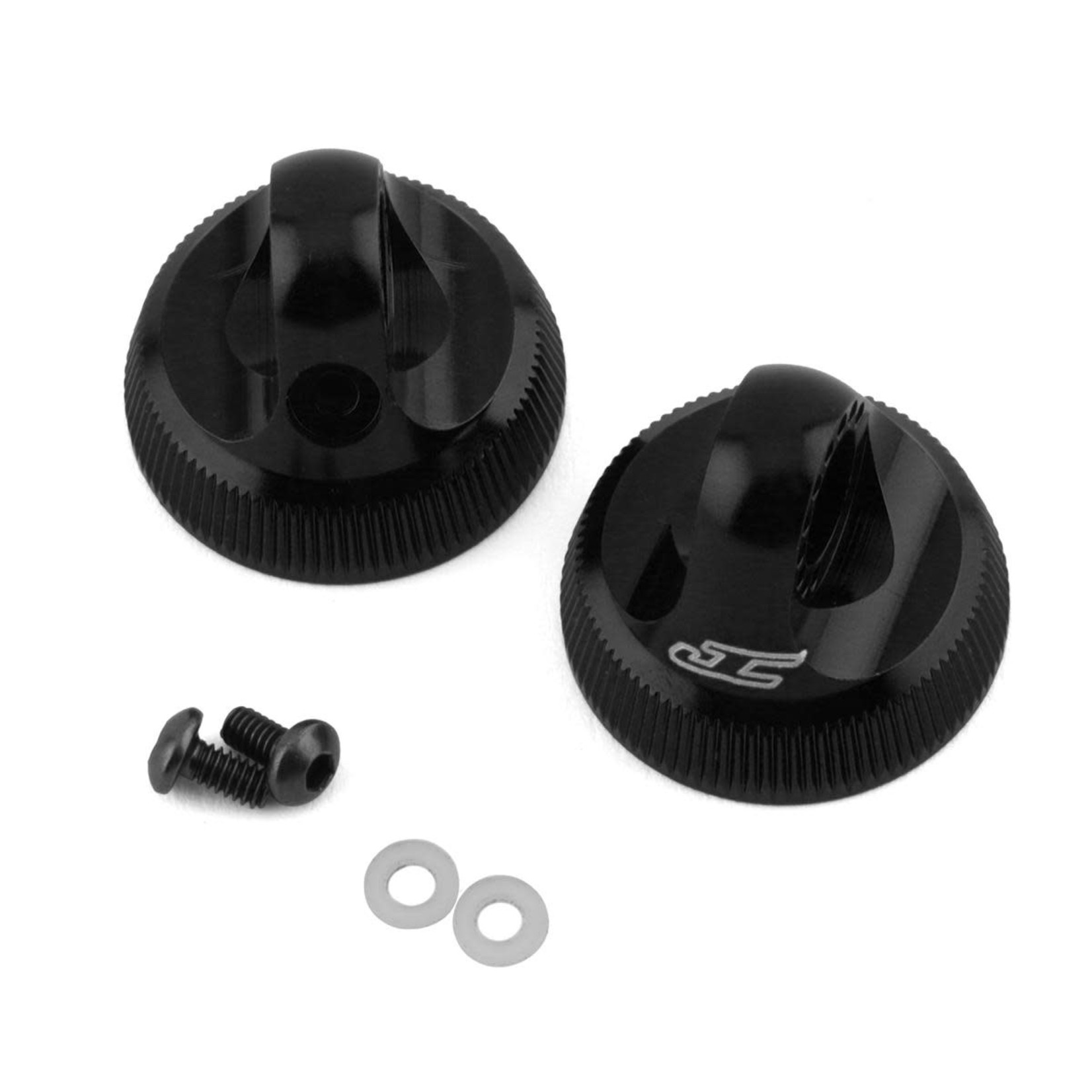 JConcepts #2701-2 JConcepts Team Associated Fin Aluminum 13mm Shock Cap (Black) (2)