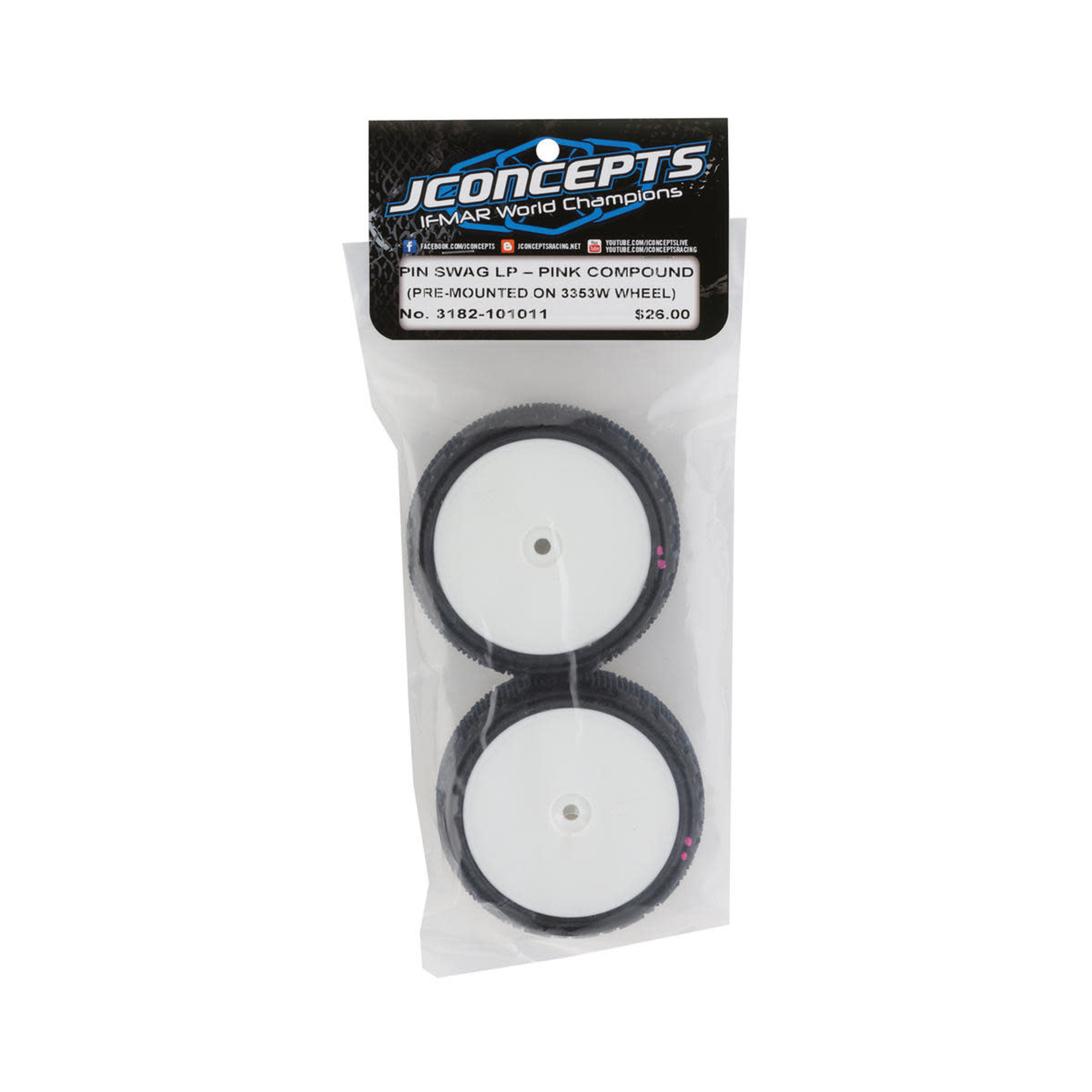 JConcepts #3182-101011 JConcepts Pin Swag 2.2" Pre-Mounted 4WD Front Buggy Tire (White) (2) (Pink) w/12mm Hex