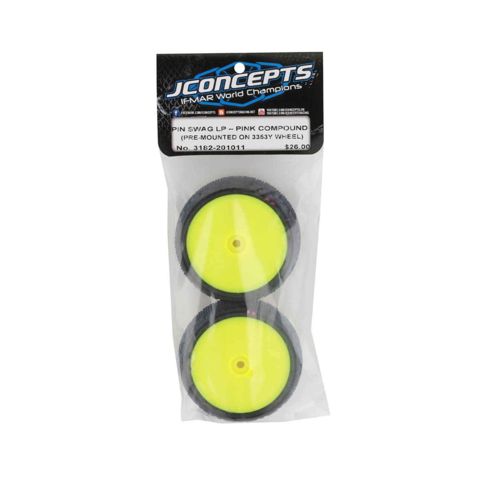 JConcepts #3182-201011 JConcepts Pin Swag 2.2" Pre-Mounted 4WD Front Buggy Tire (Yellow) (2) (Pink) w/12mm Hex