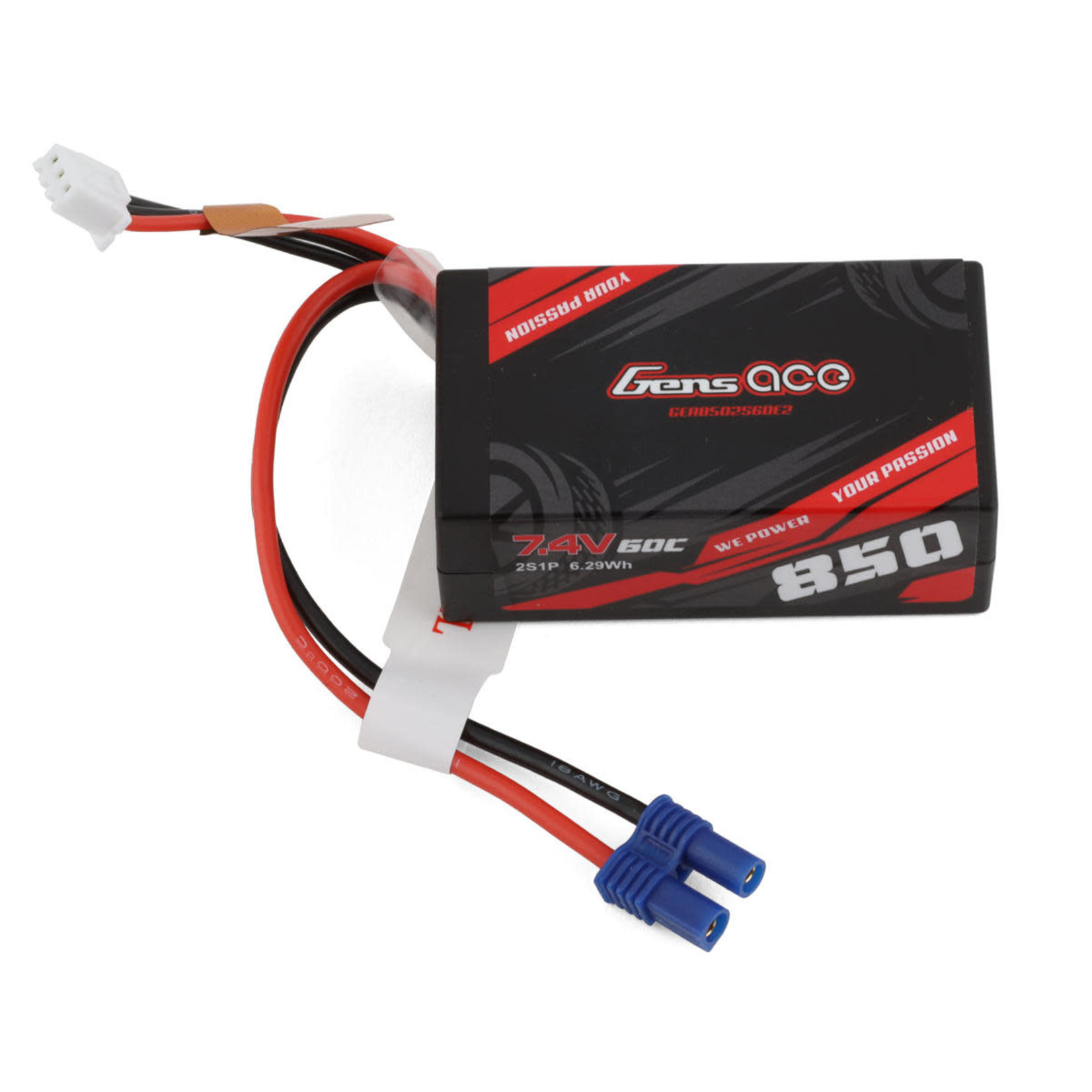 Gens Ace #GEA8502S60E2 Gens Ace 2S LiPo Battery 60C (7.4V/850mAh) w/EC2 Connector (Losi Mini-B)