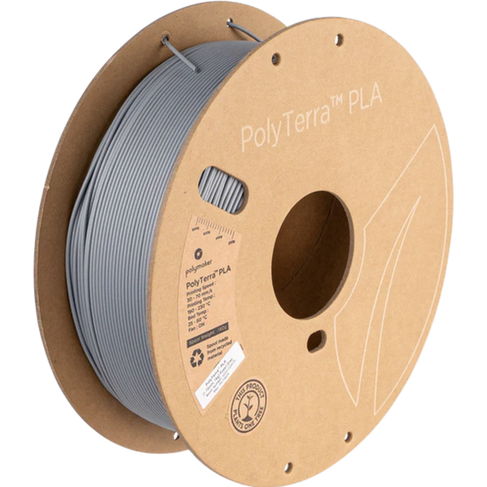 Polymaker #PM70824  Polymaker PolyTerra™ PLA (1kg) (1.75mm, Fossil Grey)