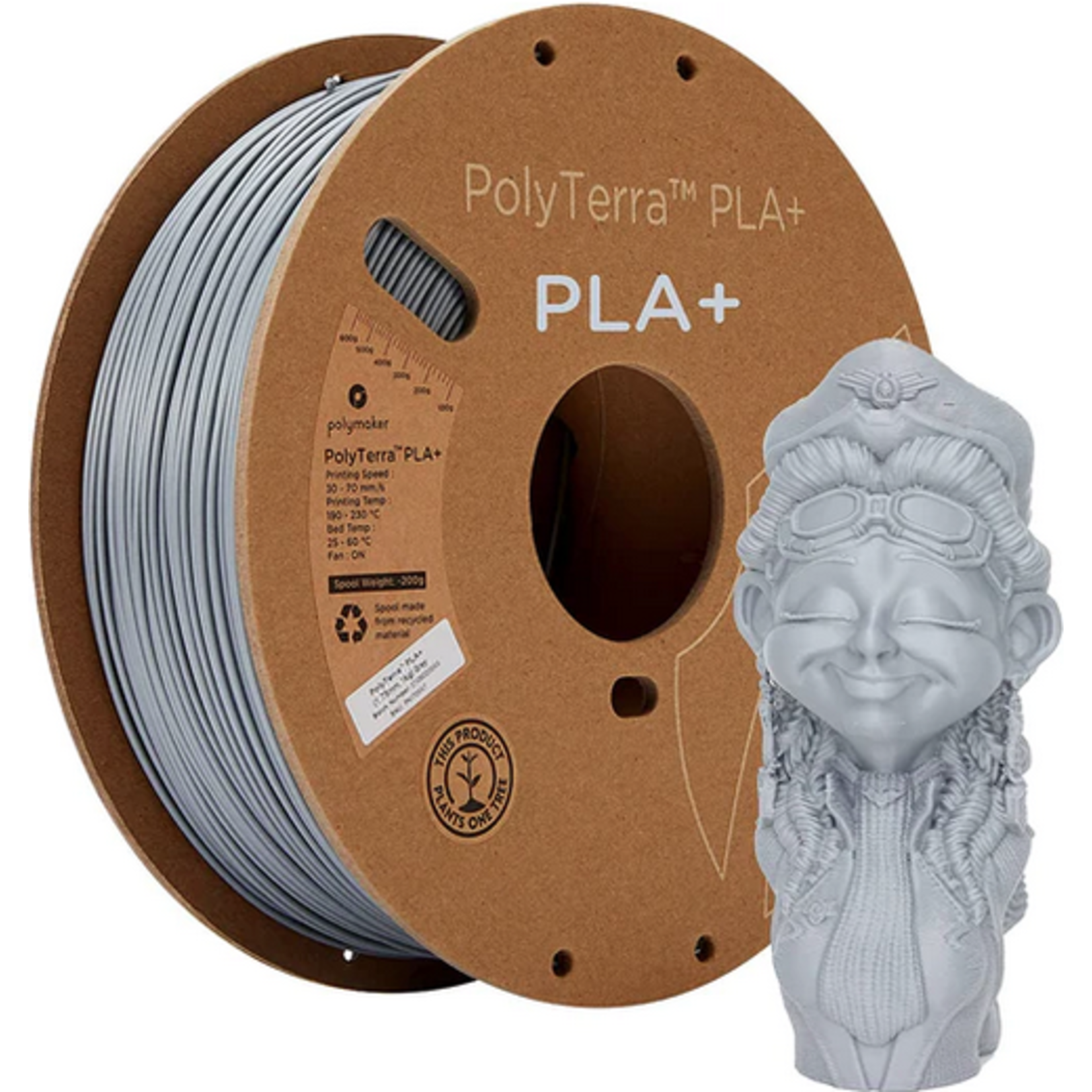 Polymaker Polymaker PolyTerra™ PLA+ (1kg) (1.75mm, Grey) #PM70947