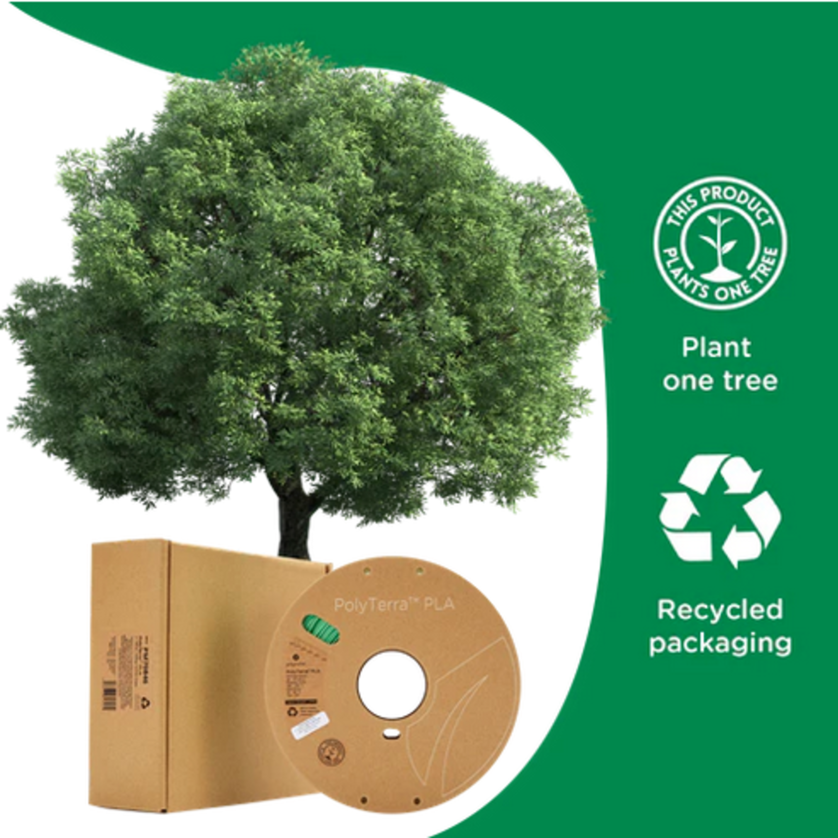 Polymaker #PM70950  Polymaker PolyTerra™ PLA+ (1kg) (1.75mm, Green)